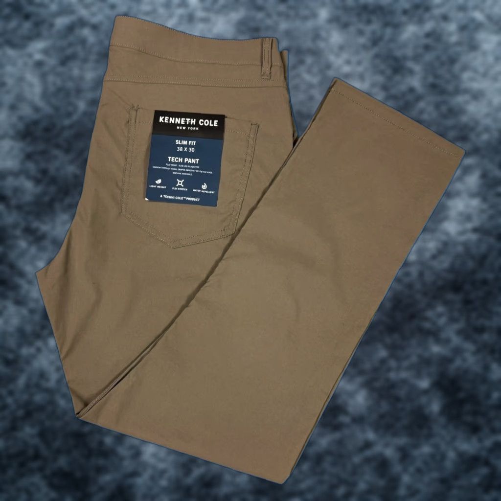 Kenneth Cole Mens Slim Fit 5 Pocket Tech Pants Lightweight Flex Brown Size 38x30