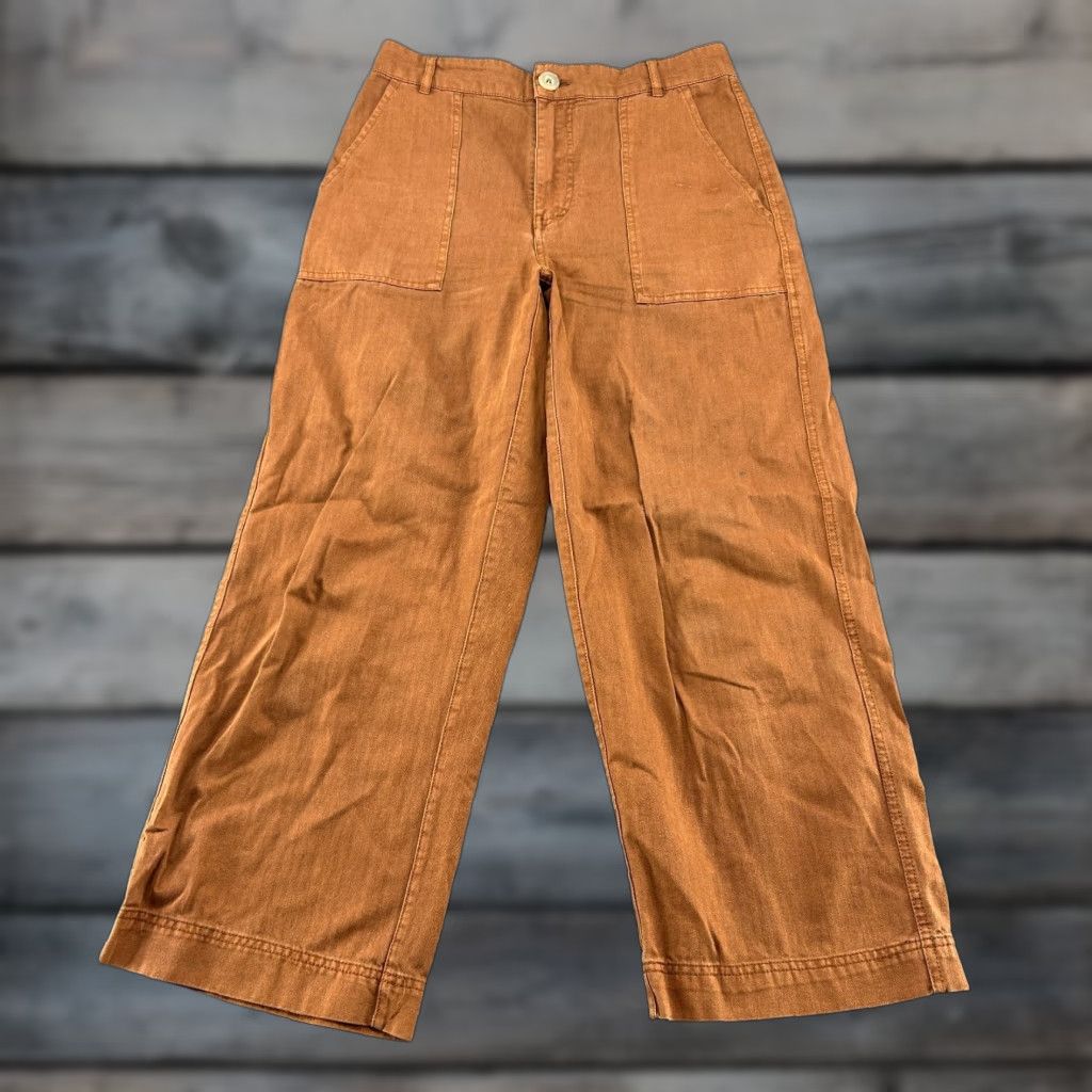 Free People Free People Pants Womens 6 Orange Rust Wide Leg Crop Herringbone Sunday Skies Size 28" / US 6 / IT 42 - 1 Thumbnail