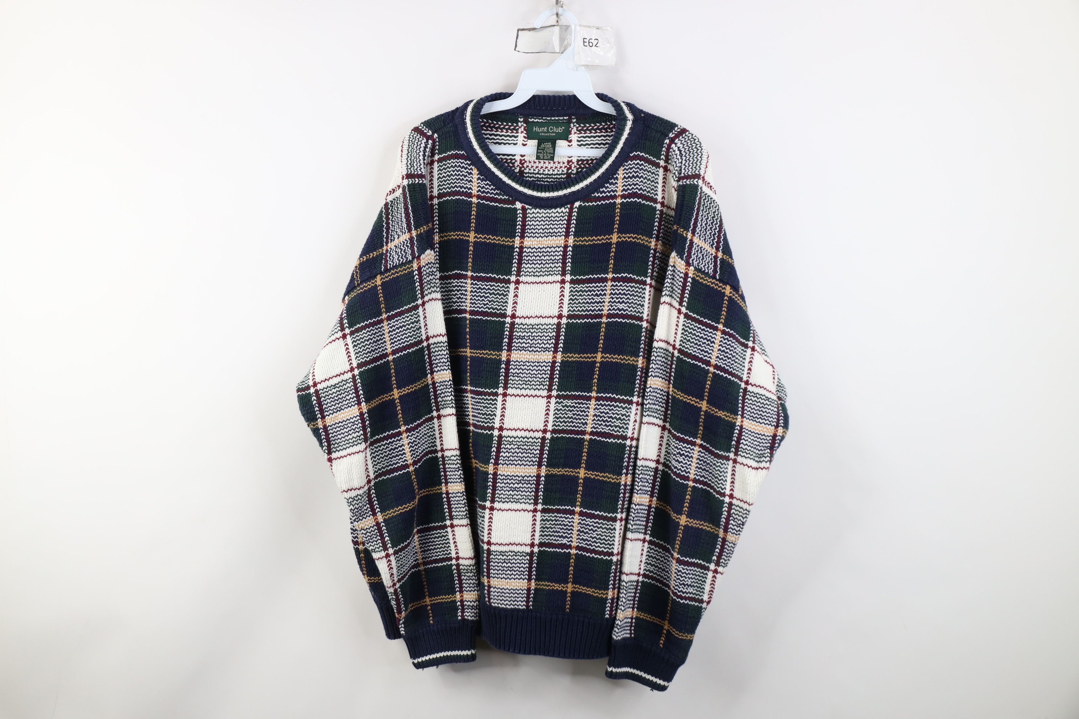 Vintage Vintage 90s Streetwear Cotton Knit Crewneck Sweater Plaid Size US L / EU 52-54 / 3 - 1 Thumbnail