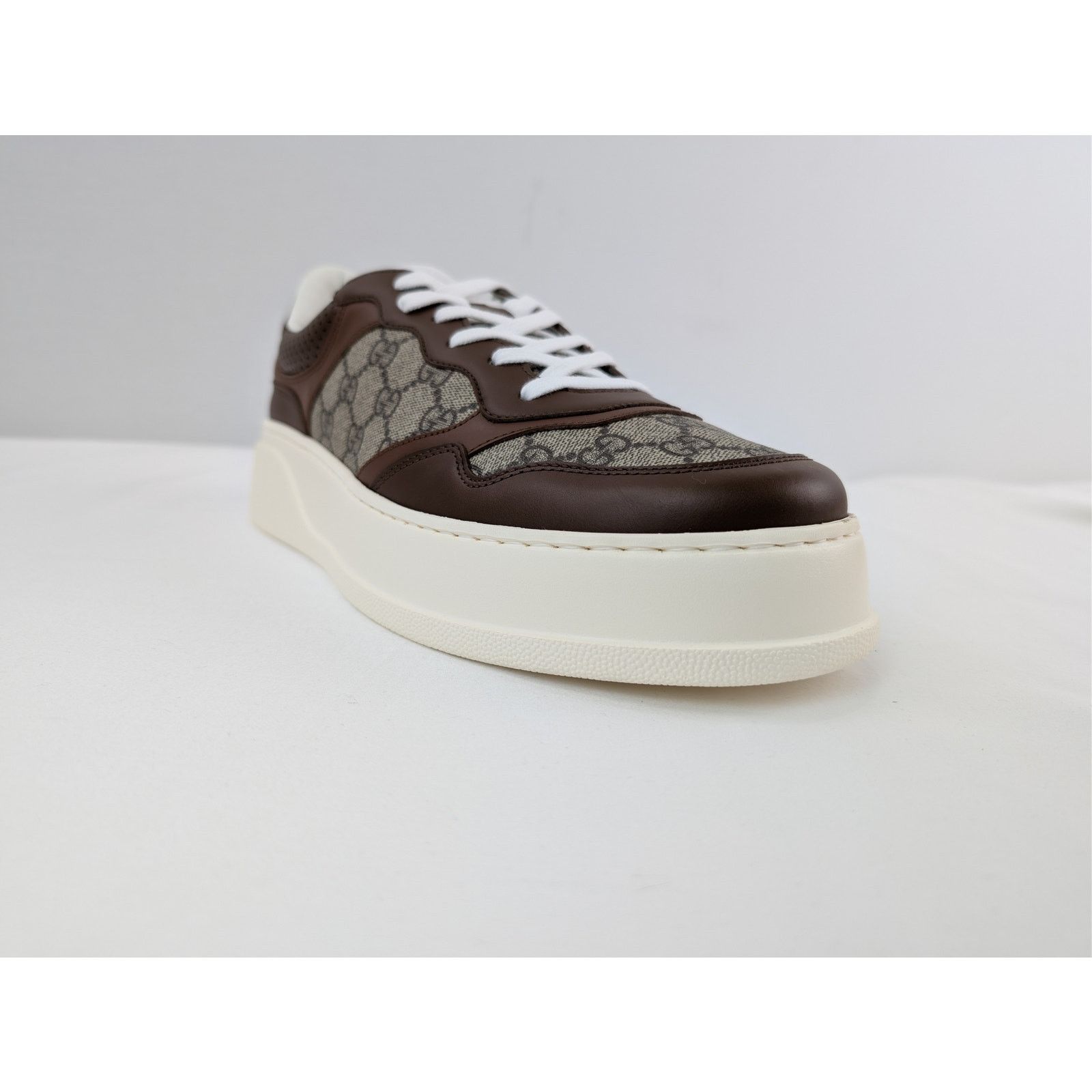 Gucci o1rshd1 GG Supreme leather-trimmed chunky sneakers in Brown Size US 12.5 / EU 45-46 - 2 Thumbnail