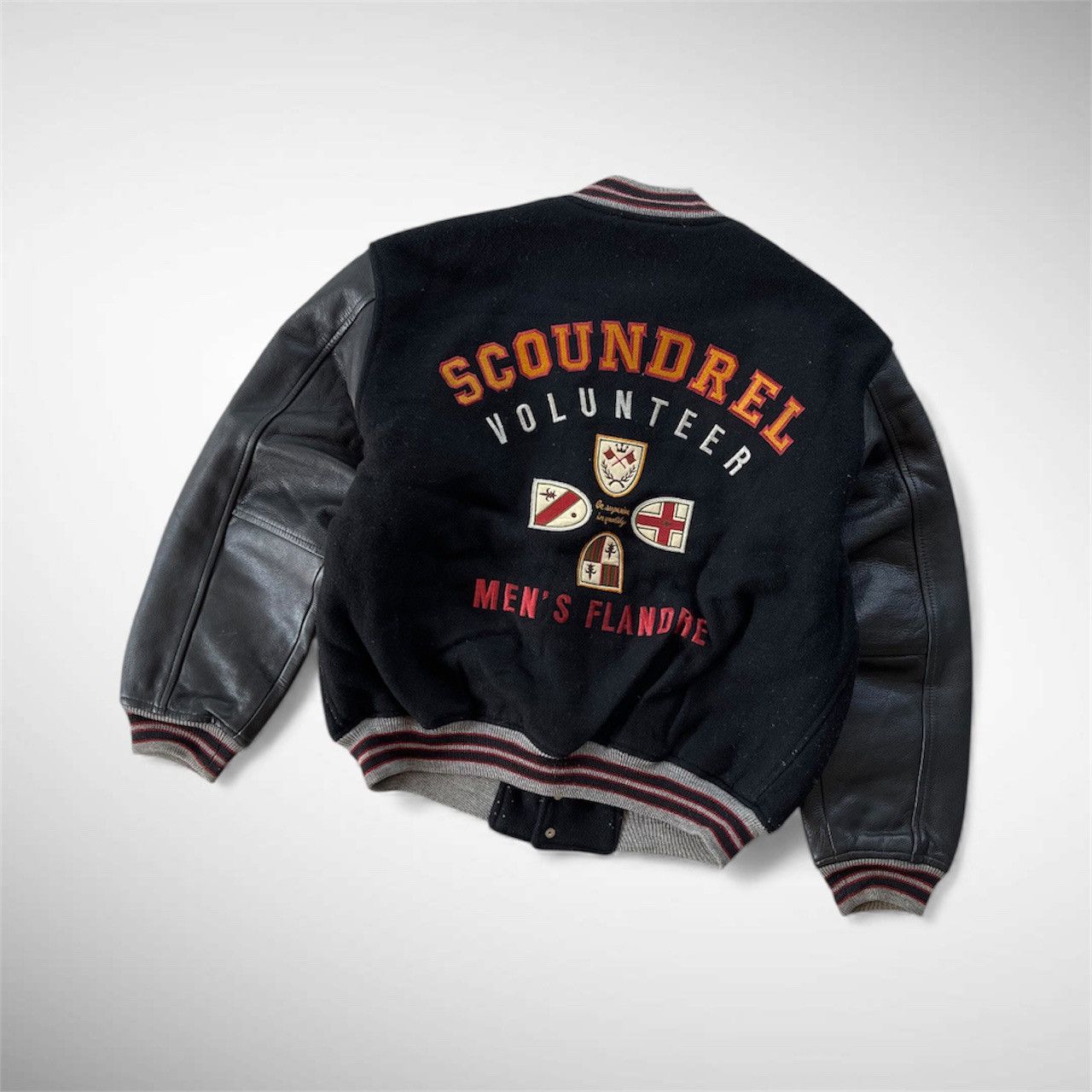 Japanese Brand 🔥VINTAGE 90'S FLANDRE LEATHER SLEEVE VARSITY JACKET Size US L / EU 52-54 / 3 - 2 Thumbnail