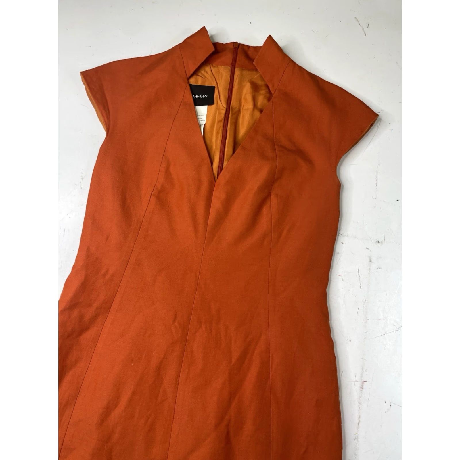Vintage VINTAGE AKRIS PUNTO orange shift dress Stand Collar Sheath Womens 8 Sleeveless Knee Length Women's 8 Orange Shift Dress 8 Womens Size M / US 6-8 / IT 42-44 - 2 Thumbnail