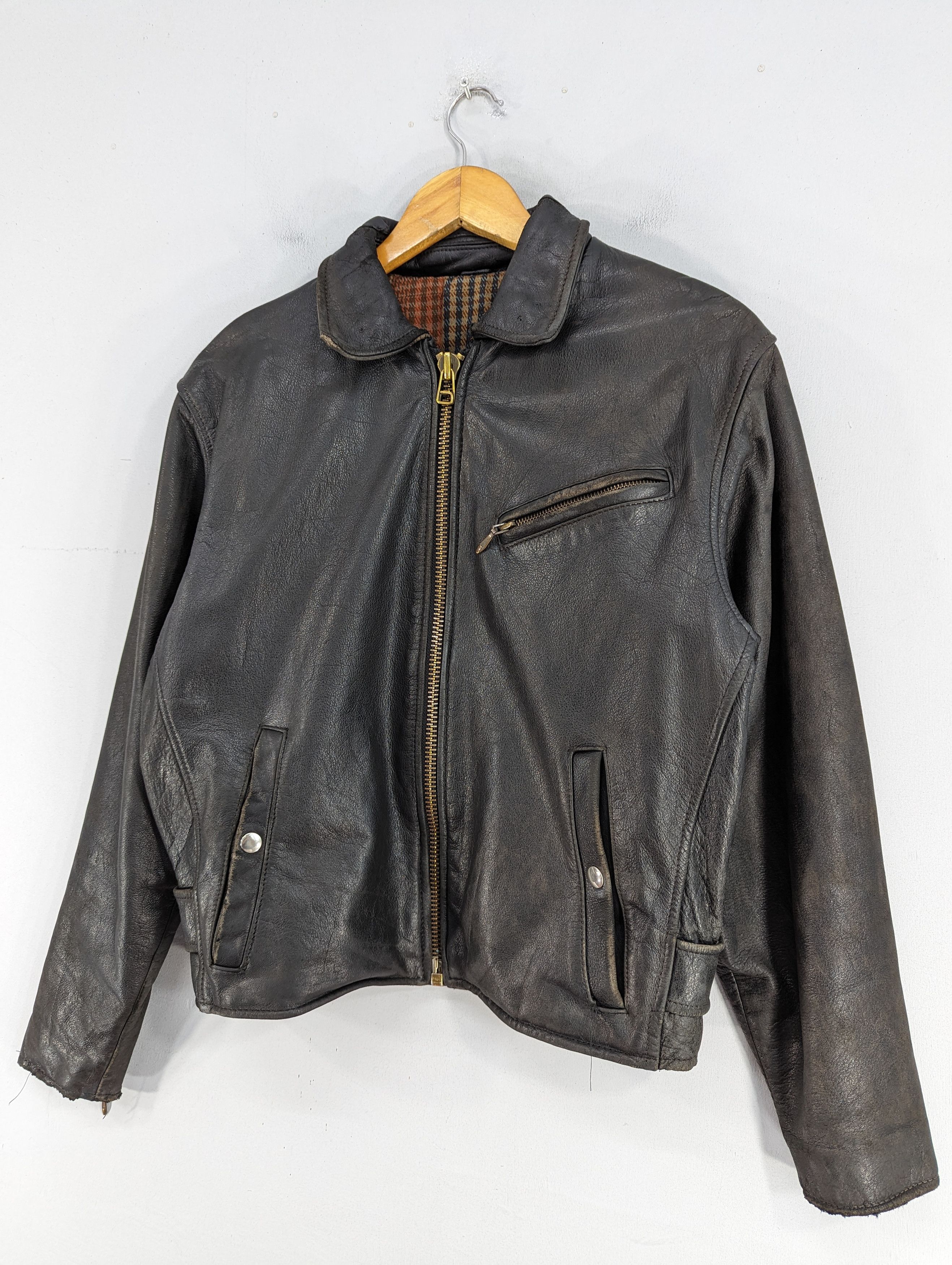 Vintage 🔥Vintage Unbrand Distressed Leather Jacket Ramones Size US S / EU 44-46 / 1 - 2 Thumbnail