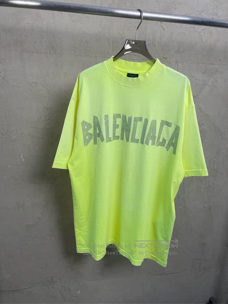 Other Balenciaga Neon Yellow Tape Logo Distressed Hole Short Sle Size US XS / EU 42 / 0 - 1 Thumbnail