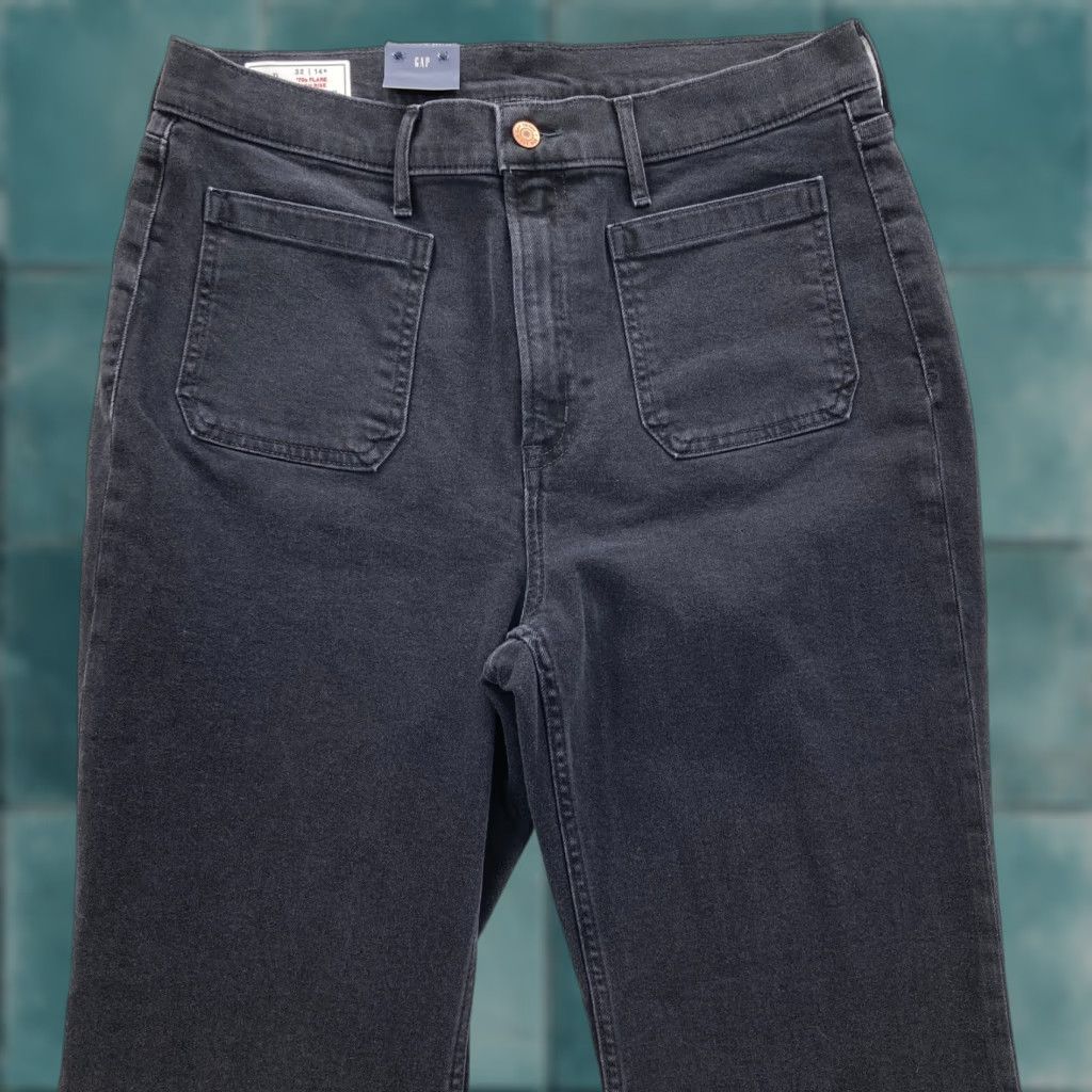 Gap GAP Jeans Women's 70s Flare Black Denim High Rise Stretch retro Y2K 14 Short Regular Collection Size 24" / US 00 / IT 34 - 1 Thumbnail