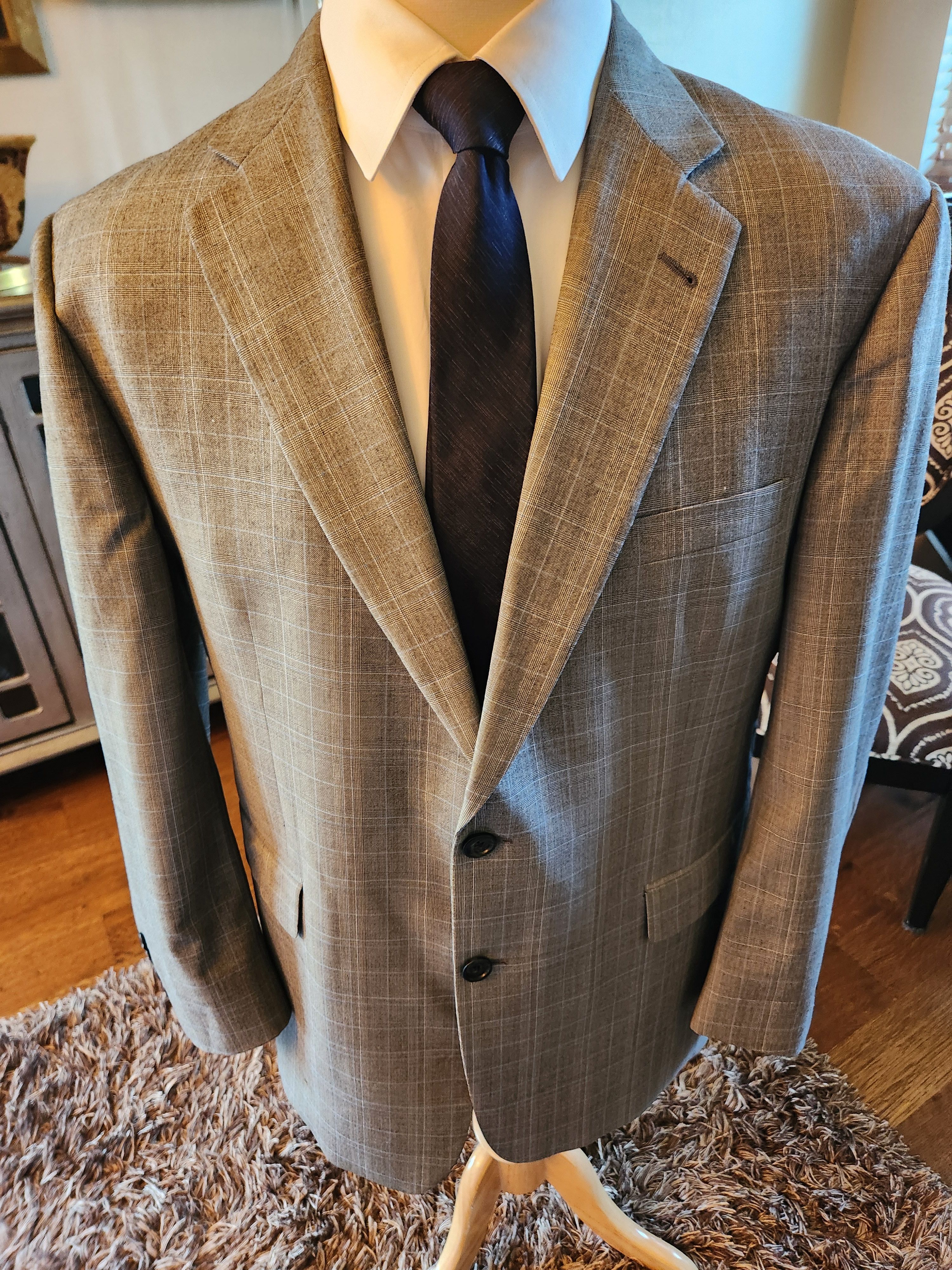 Burberry Vintage 100% Wool Men's 2 Button Gray Glen Plaid Suit Size 44S - 2 Thumbnail