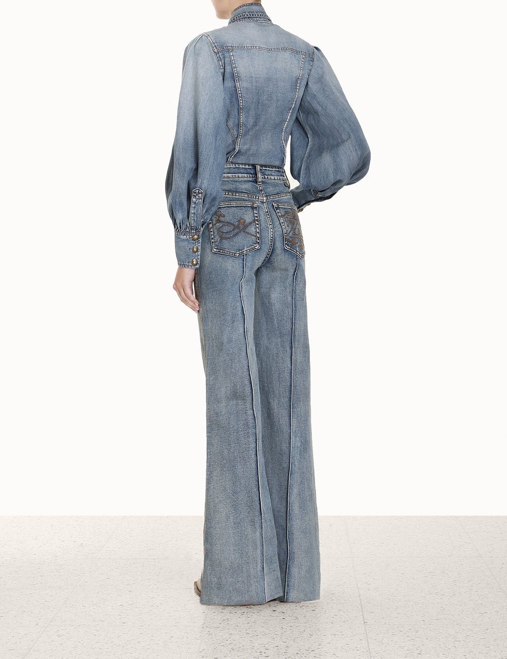Zimmermann oc11z0425 Luminosity Denim Corset Shirt in Blue Size XL / US 12-14 / IT 48-50 - 4 Thumbnail