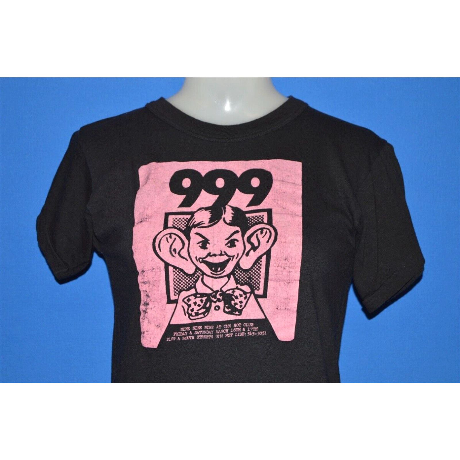 image of Vintage 80's 999 British Punk Hot Club Philadelphia South Street T-Shirt Small S in White (Size XS)