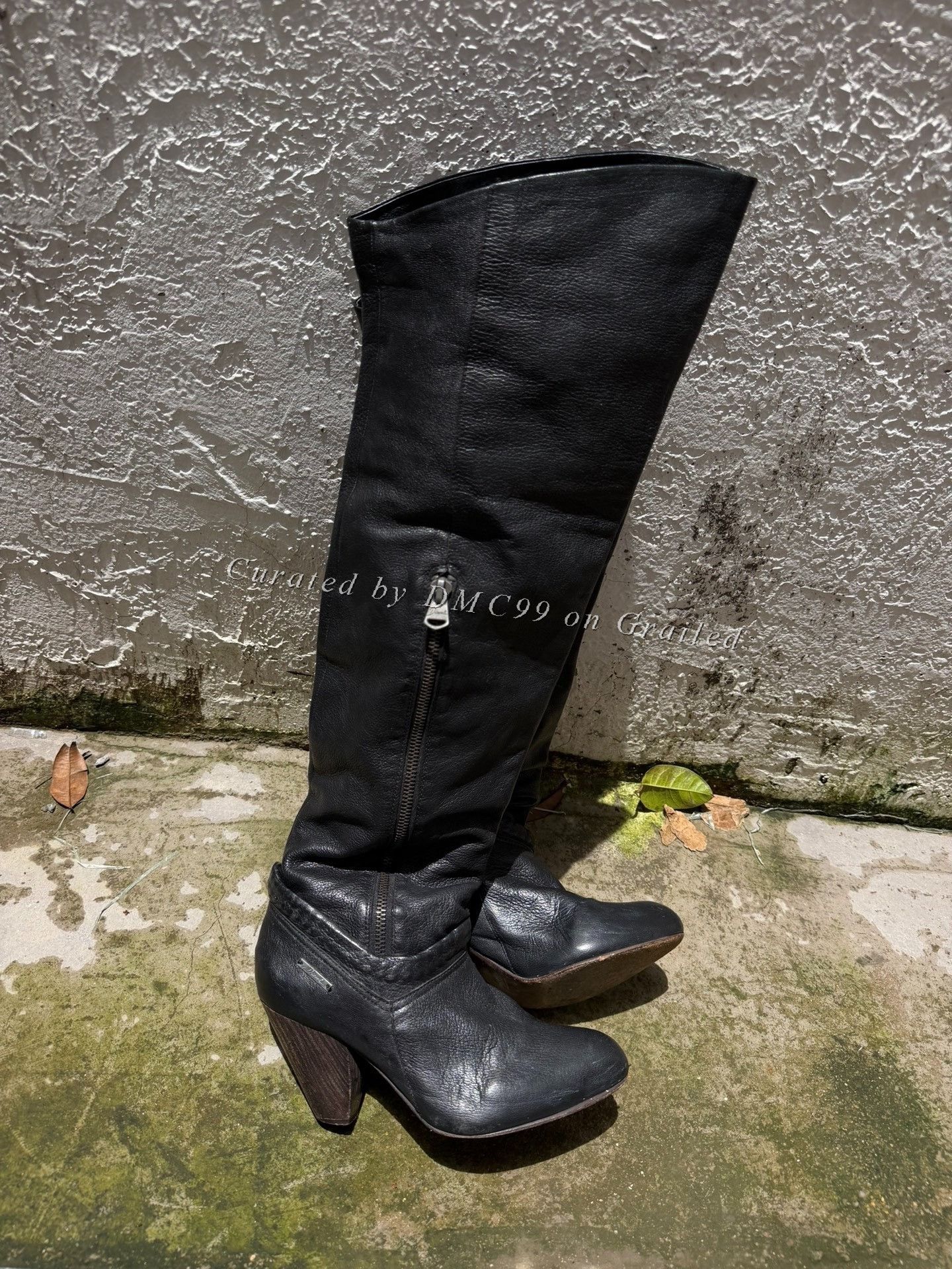 Diesel Diesel Black Leather Over-the-Knee Boots Size US 4 / IT 34 - 2 Thumbnail