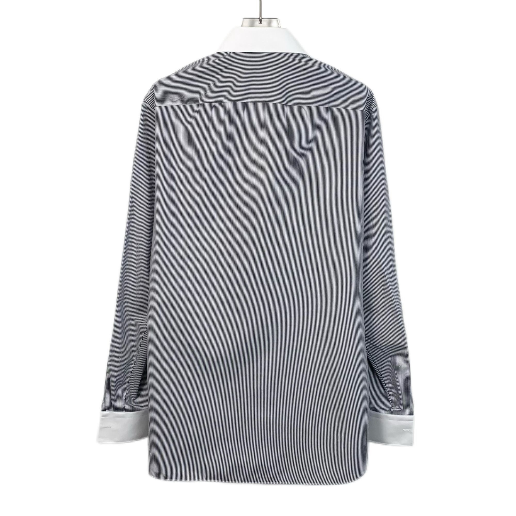 Fendi Fendi Mens Striped Blue Cotton Long Sleeve Shirt With Logo E Size S / US 4 / IT 40 - 8 Thumbnail