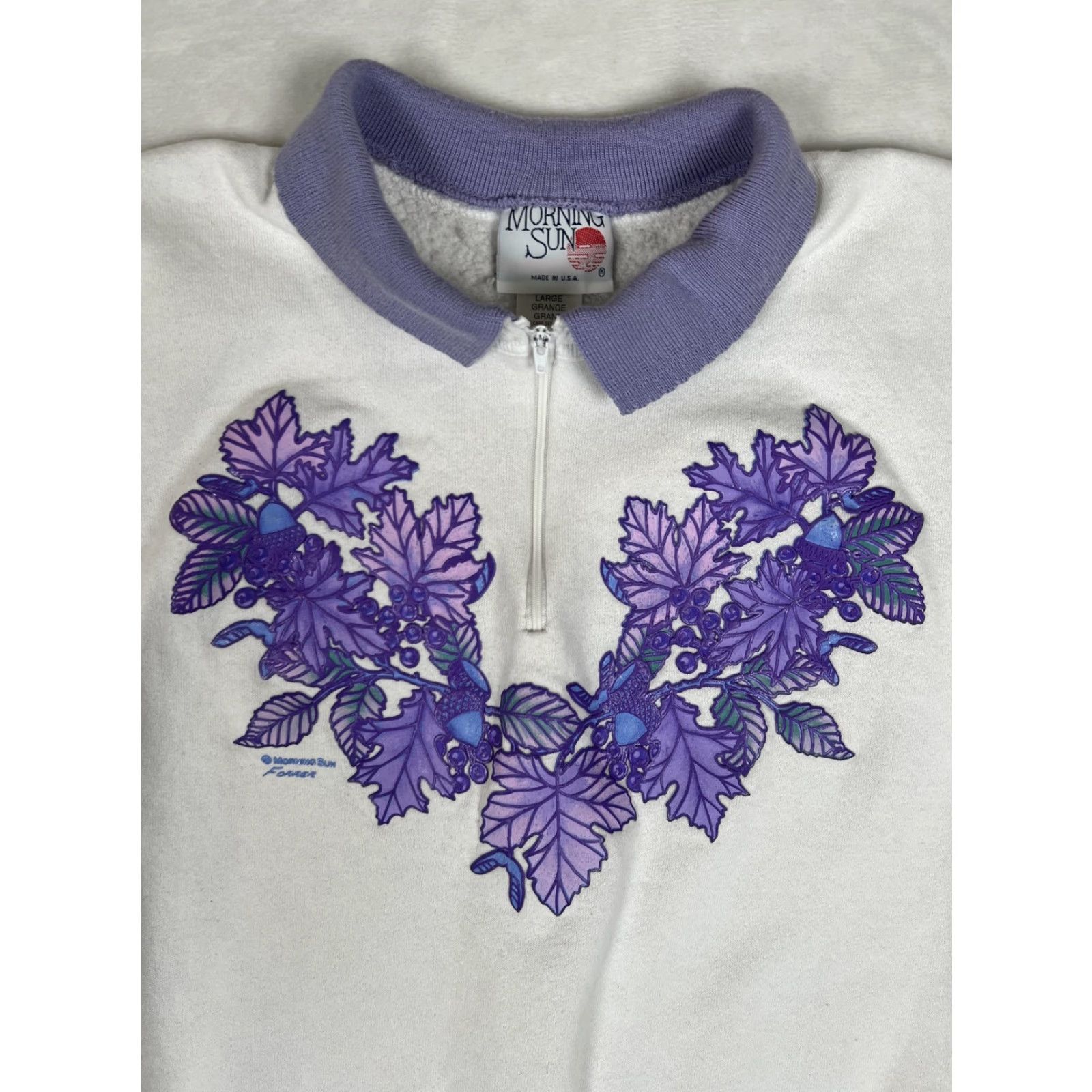 Vintage VINTAGE Morning Sun Sweatshirt Womens Large White Purple Floral Made USA 90s Size L / US 10 / IT 46 - 2 Thumbnail