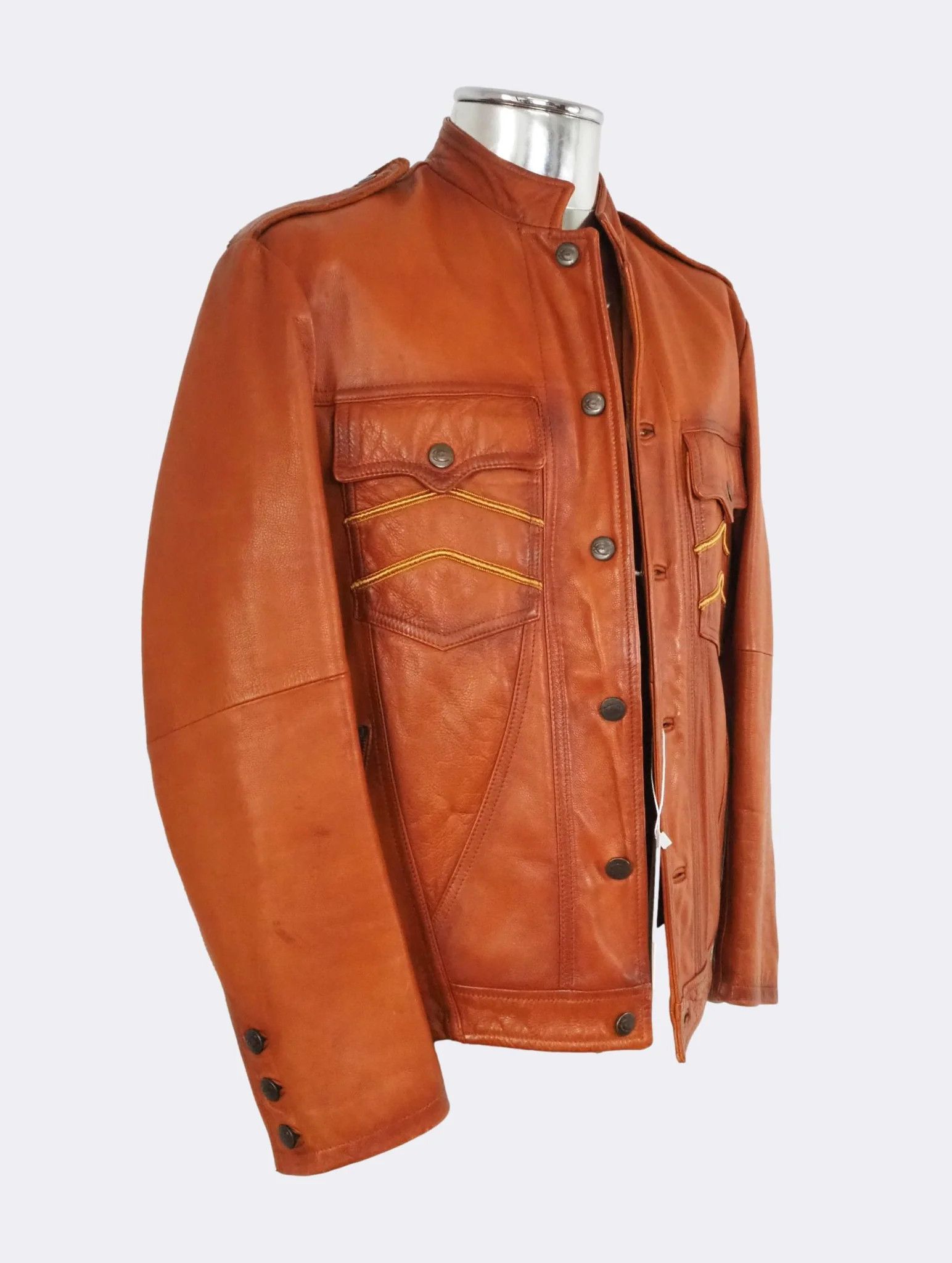 Just Cavalli Just Cavalli Cognac Burnt Brown Leather Button Jacket $1545 Size US L / EU 52-54 / 3 - 5 Thumbnail