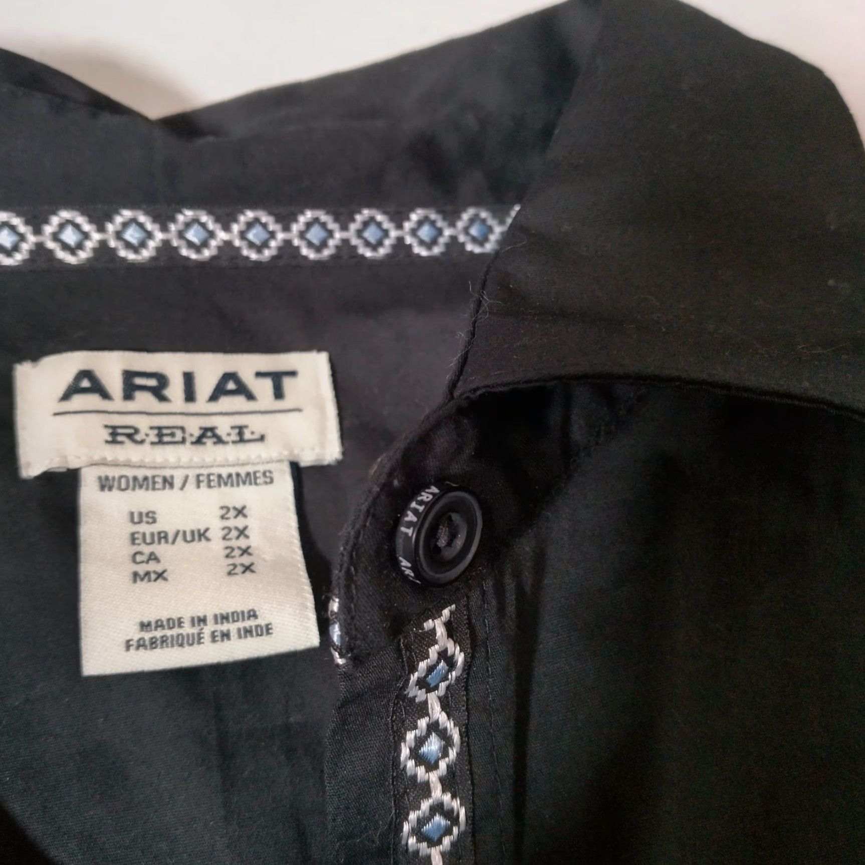Ariat Ariat Women's 2X Long Sleeve Button-Up Shirt Western Blouse Black Cotton Blend Fall Winter Casual Ranch Wear Size XXL / US 16-18 / IT 52-54 - 3 Thumbnail