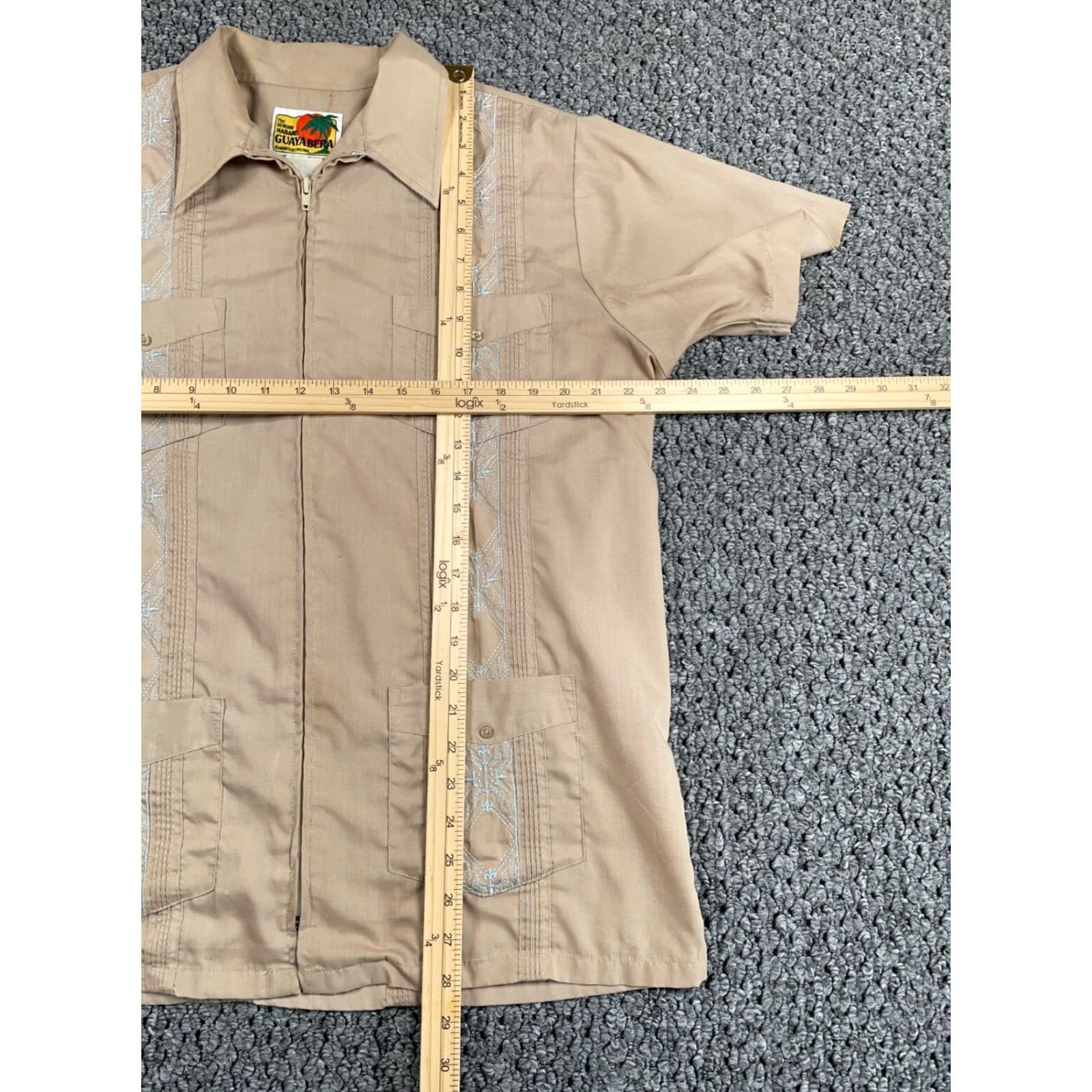 Haband VINTAGE Haband Guayabera Pleated Pocket Zip Up Shirt Adult XL Beige Cotton Blend Cuban Mafia Size US XL / EU 56 / 4 - 7 Thumbnail