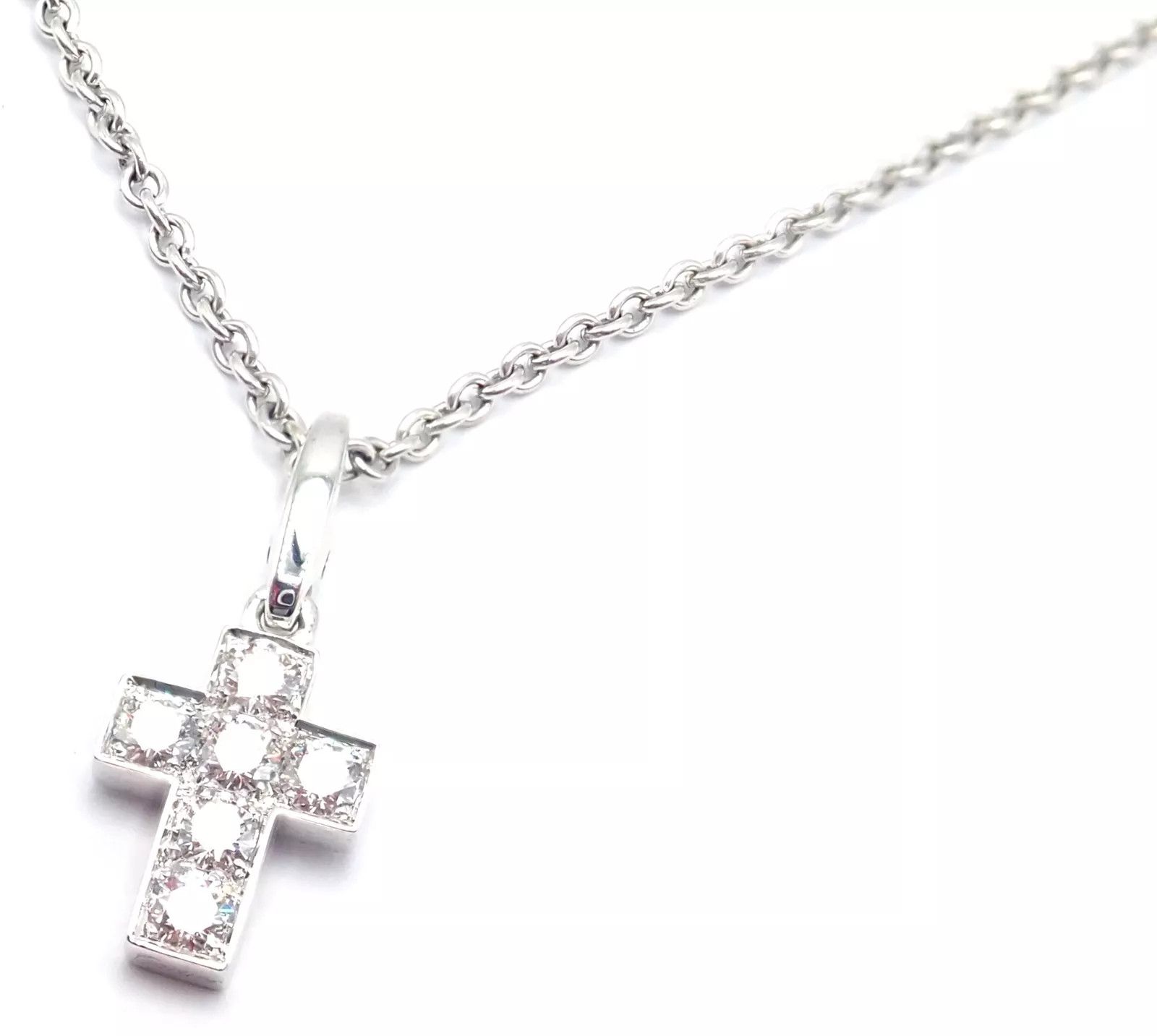 Cartier 18k White Gold Diamond Cross Pendant Chain Necklace Size ONE SIZE - 3 Thumbnail
