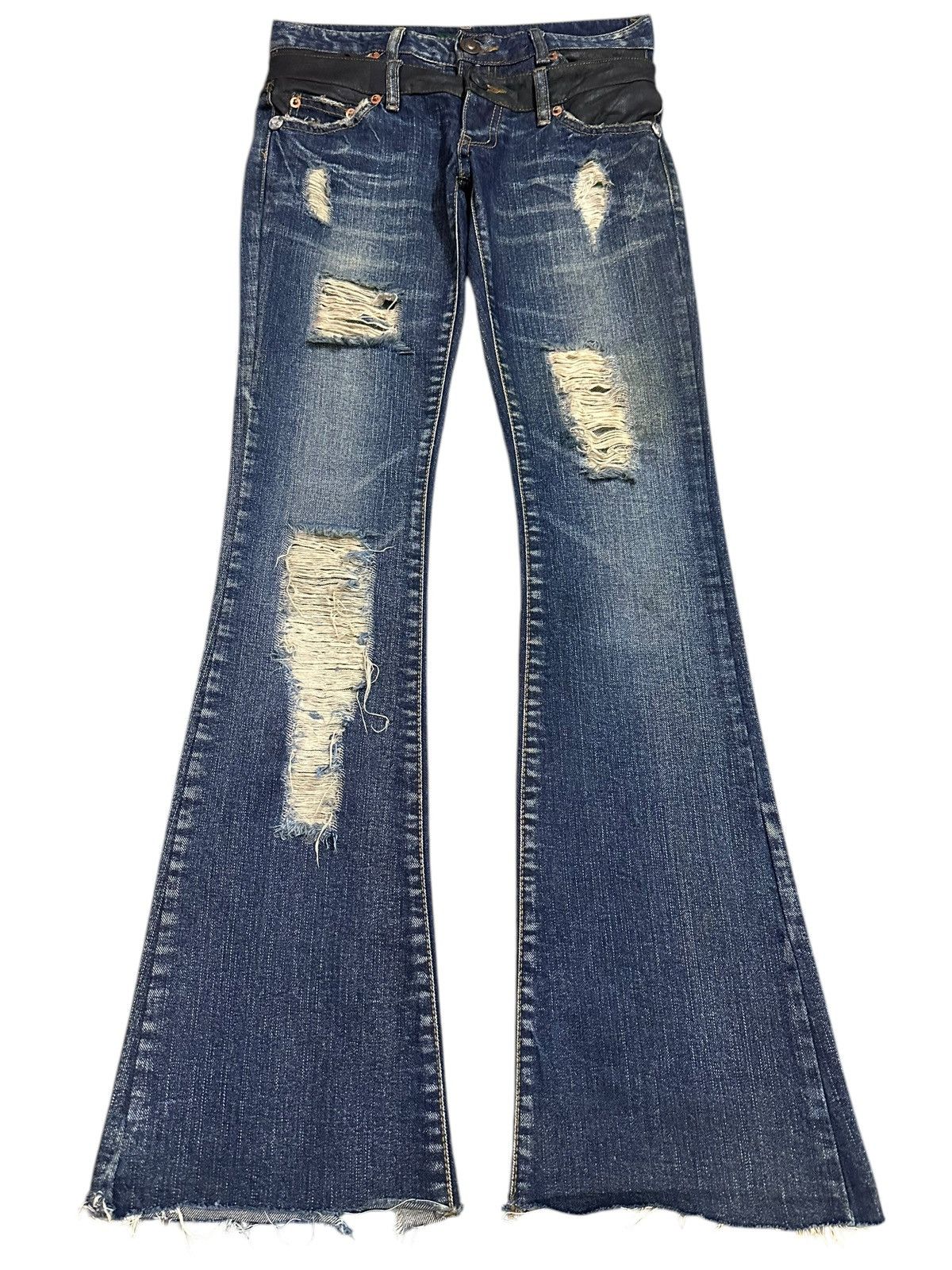 If Six Was Nine Vintage Japanese Brand Double Waist Distressed Flare Jeans Size US 28 / EU 44 - 1 Thumbnail