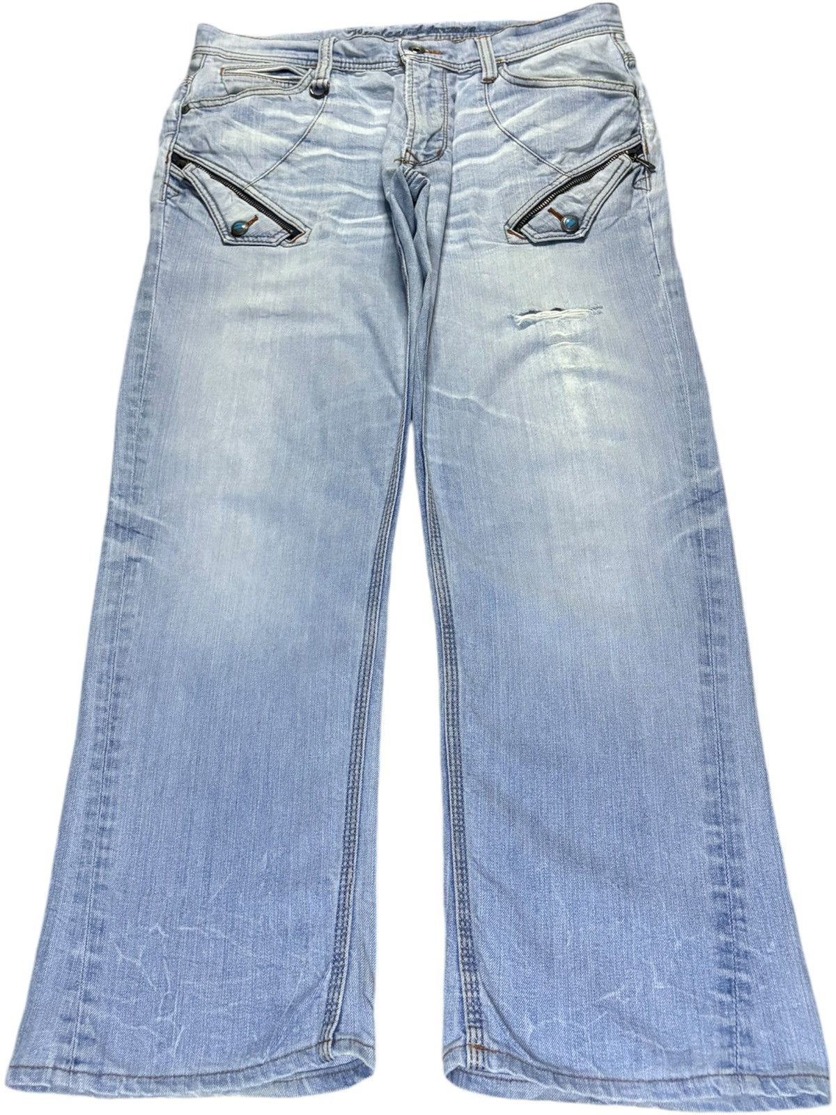 Japanese Brand × Nicole Club Vintage Nicole Club Light Wash Tactical Style Baggy Jeans Size US 35 - 1 Thumbnail