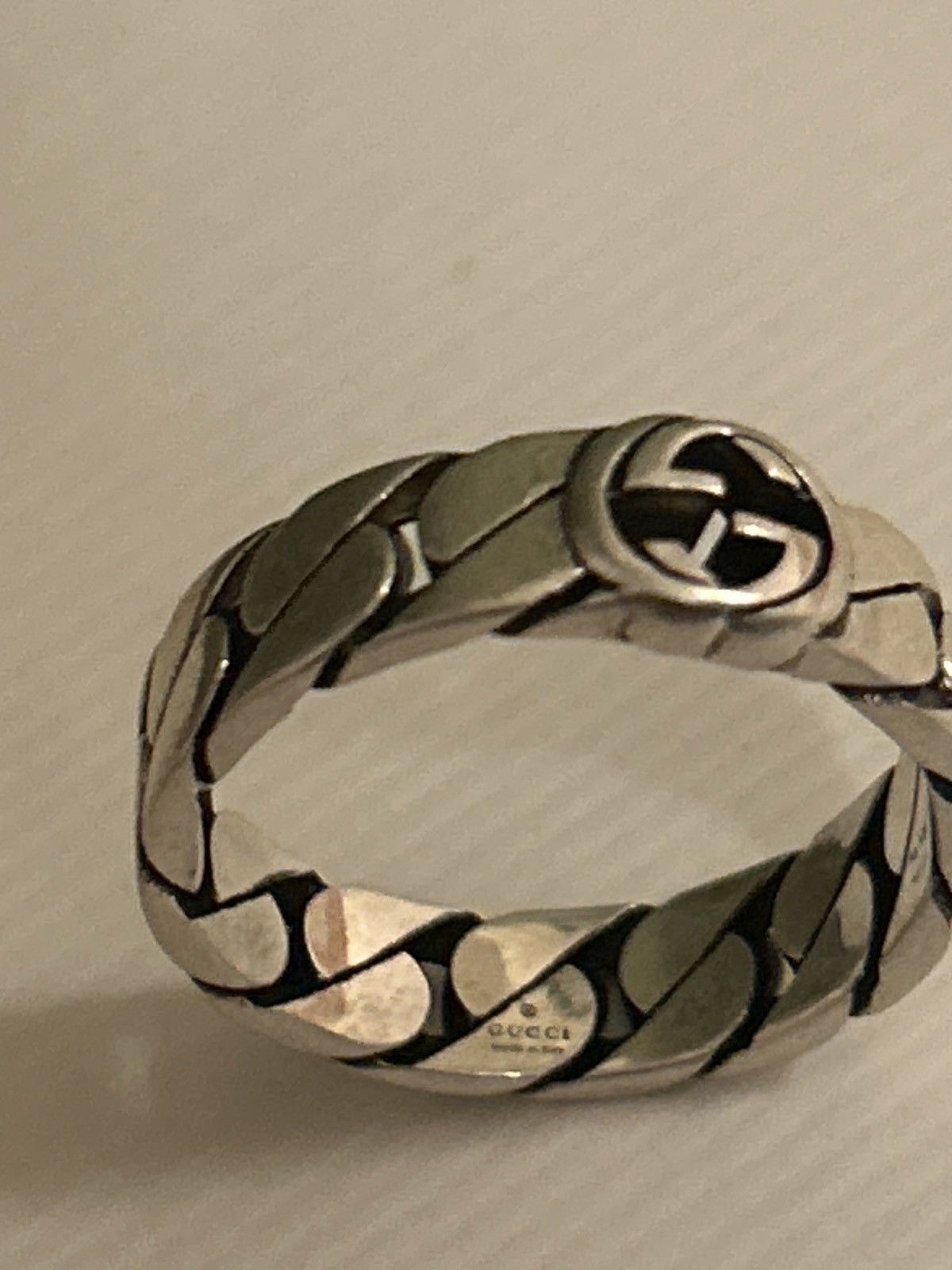 Gucci Gucci Wide Ring w Interlocking G Sterling Silver Chain AG925 Size ONE SIZE - 7 Thumbnail