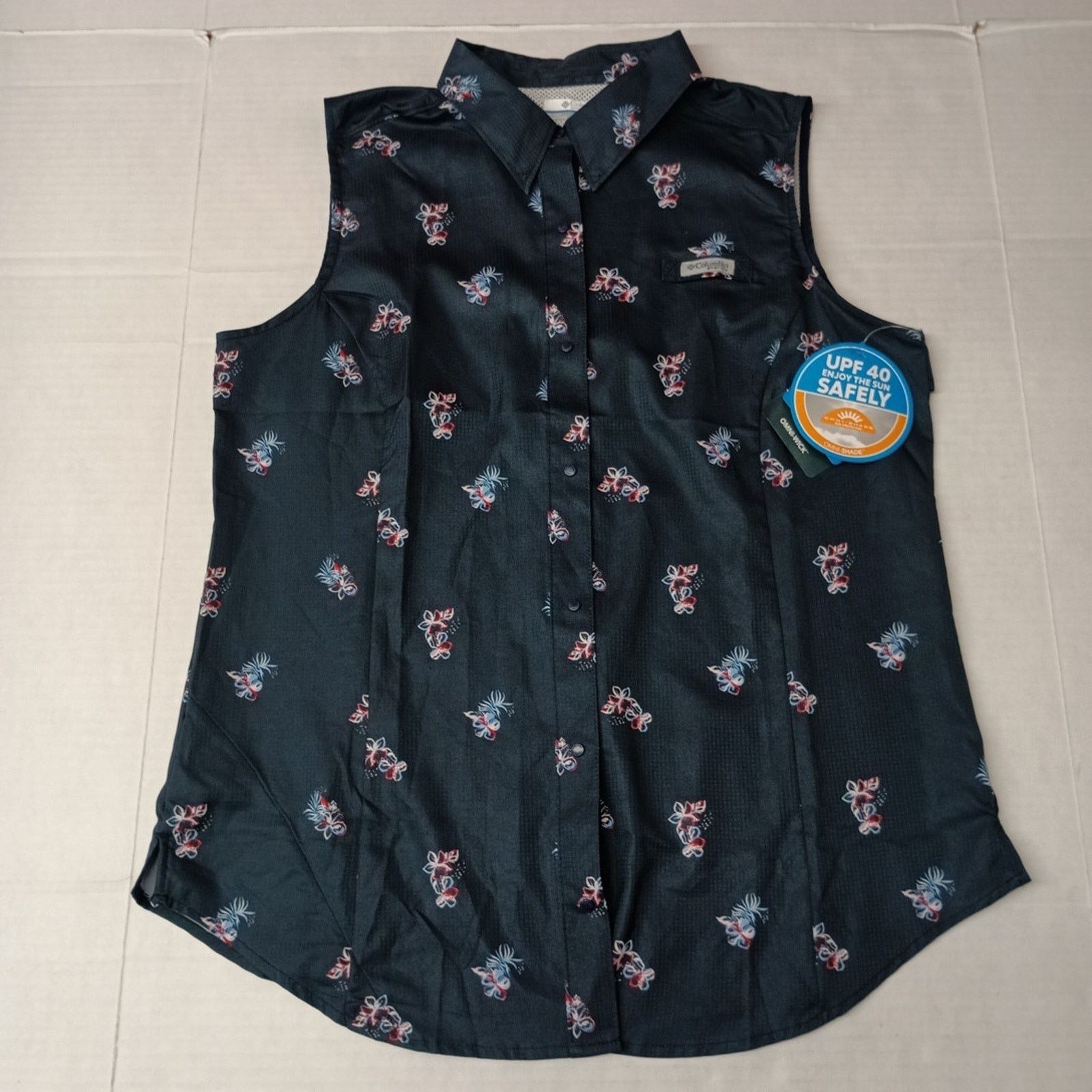 Columbia Columbia Women's Tamiami Shirt Size L Navy Blue Floral Print Size L / US 10 / IT 46 - 1 Thumbnail