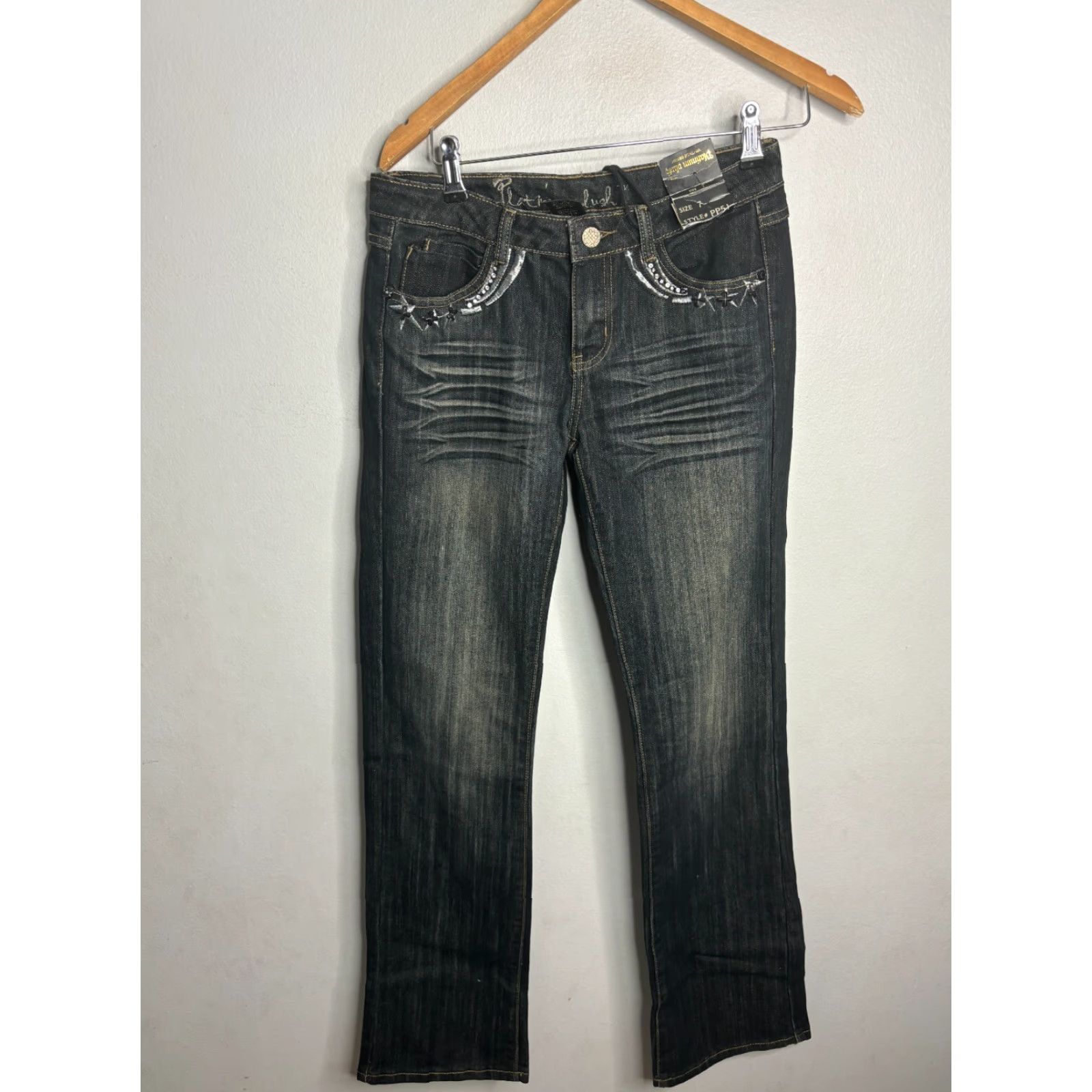 Vintage Platinum Plush Jeans Bootcut Stars NWT Size 7 Black Denim 28in Waist Regular Women's jeans bootcut Star pattern NWT Size 28" / US 6 / IT 42 - 5 Thumbnail