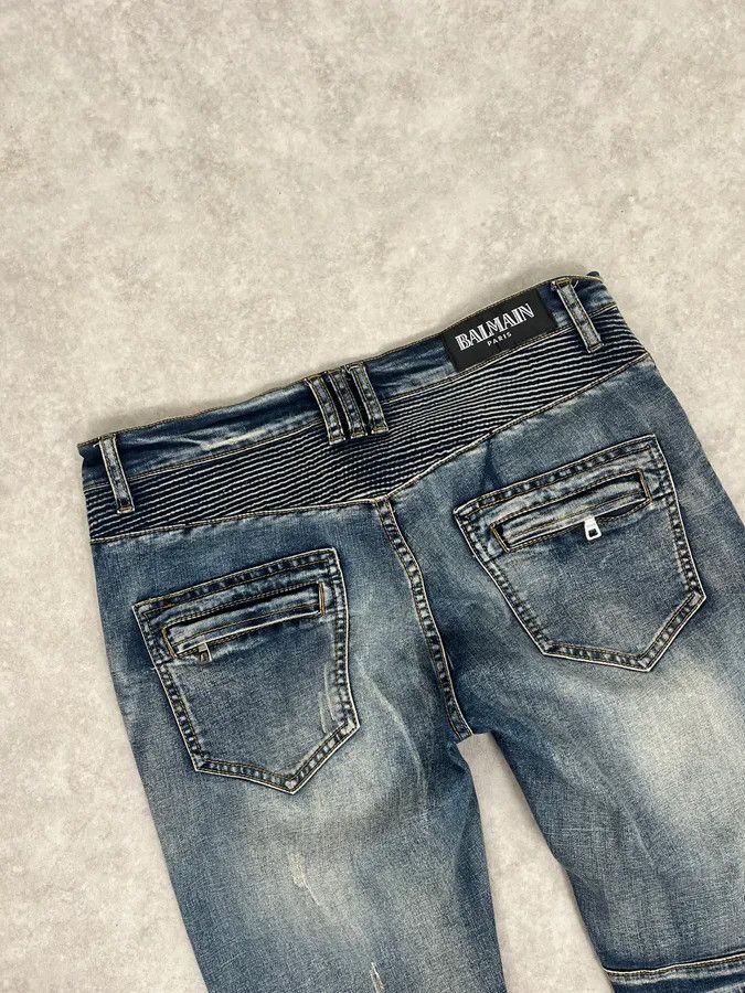 Balmain 2010s Balmain Biker Blue Denim Jeans Size US 31 - 8 Thumbnail