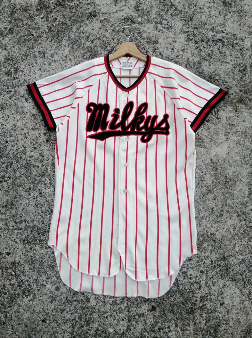 image of Descente Milkys 31 Baseball Jersey in White Red, Men's (Size Medium)