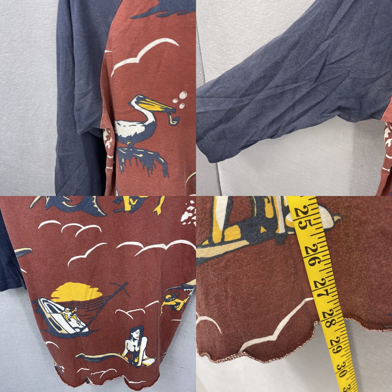 Vintage Dark Seas Men's T-Shirt S Blue Shark Mermaid Raglan Graphic Print Preppy Core Vintage Size US S / EU 44-46 / 1 - 8 Thumbnail