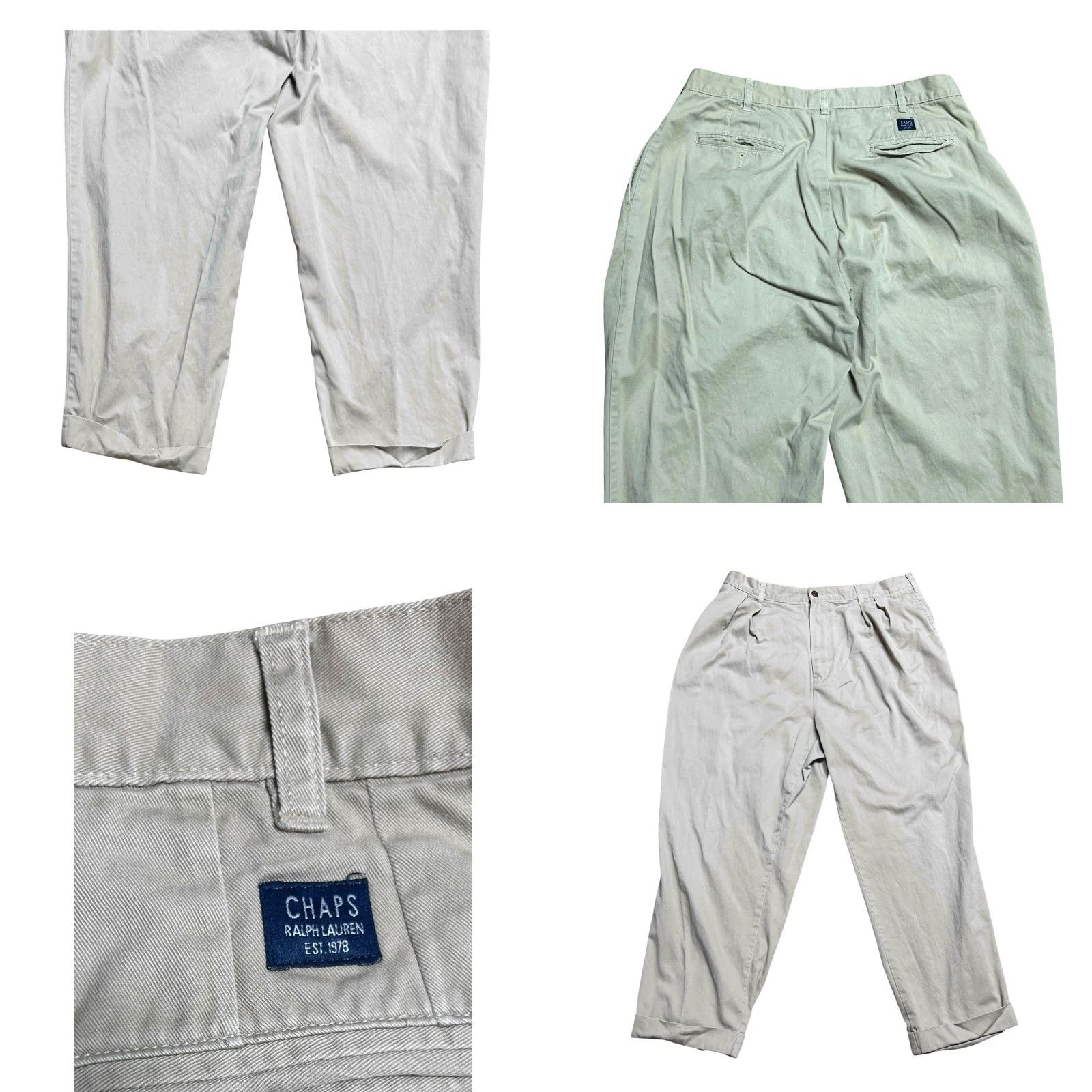 Ralph Lauren Chaps Ralph Lauren Trousers Mens 40x32 Brown Khaki Pleated Pants Vintage Gray 90s City Preppy Straight Size US 40 / EU 56 - 9 Thumbnail