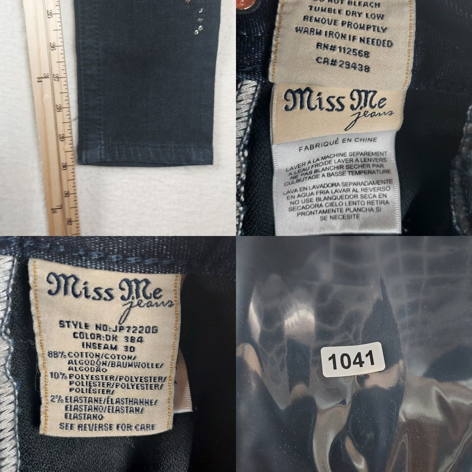 Miss Me Miss Me Jeans JP7220G Women 27x30 Dark Wash Sequin Embellished Super Skinny Denim 5-Pocket Zip Regular Women Jeans Size 27" / US 4 / IT 40 - 9 Thumbnail