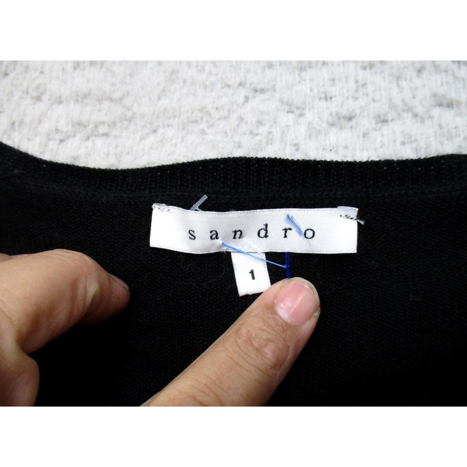 Sandro Sandro Womens Cardigan Sweater Small Black Merino Wool Leather Front Quilted Size XS / US 0-2 / IT 36-38 - 2 Thumbnail
