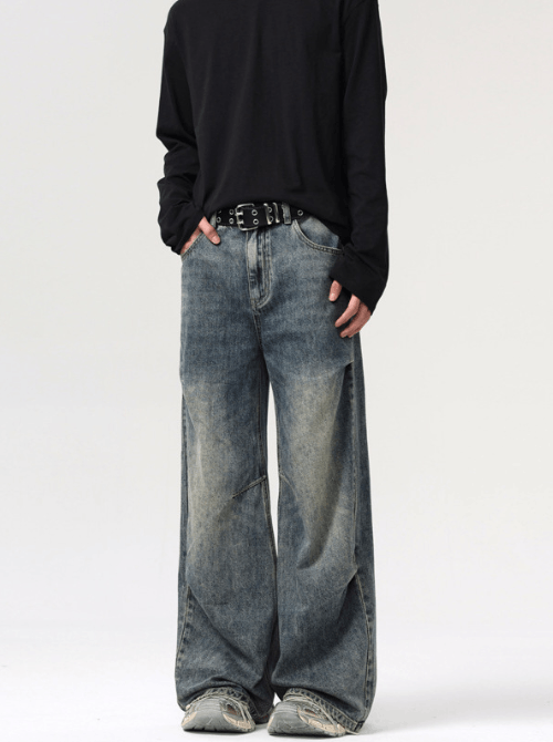 Japanese Brand Washed distressed vintage high street wide-leg jeans Size US 32 / EU 48 - 3 Thumbnail