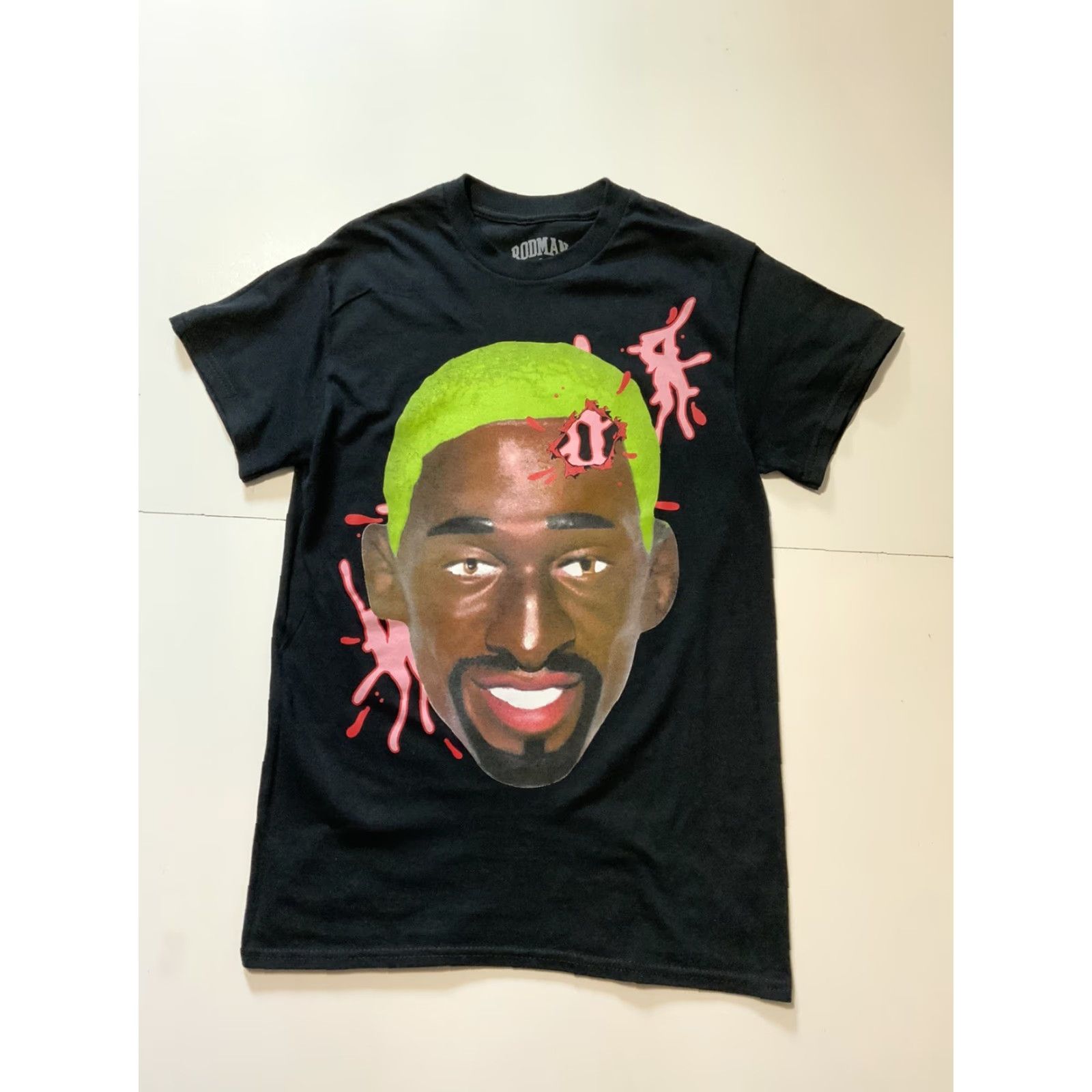 NBA Dennis Rodman Green Hair NBA Basketball Big Head Graphic Black S/S T-Shirt Sz. S Mens Shirt Small Size Rodman Brand Size US S / EU 44-46 / 1 - 2 Thumbnail