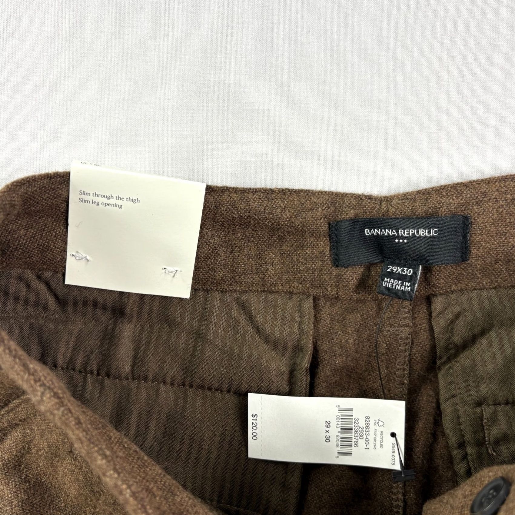 Banana Republic Banana Republic Pants Mens 29x30 Brown Slim Chino Wool Blend Flat Front Casual Regular Mens Size US 29 - 2 Thumbnail