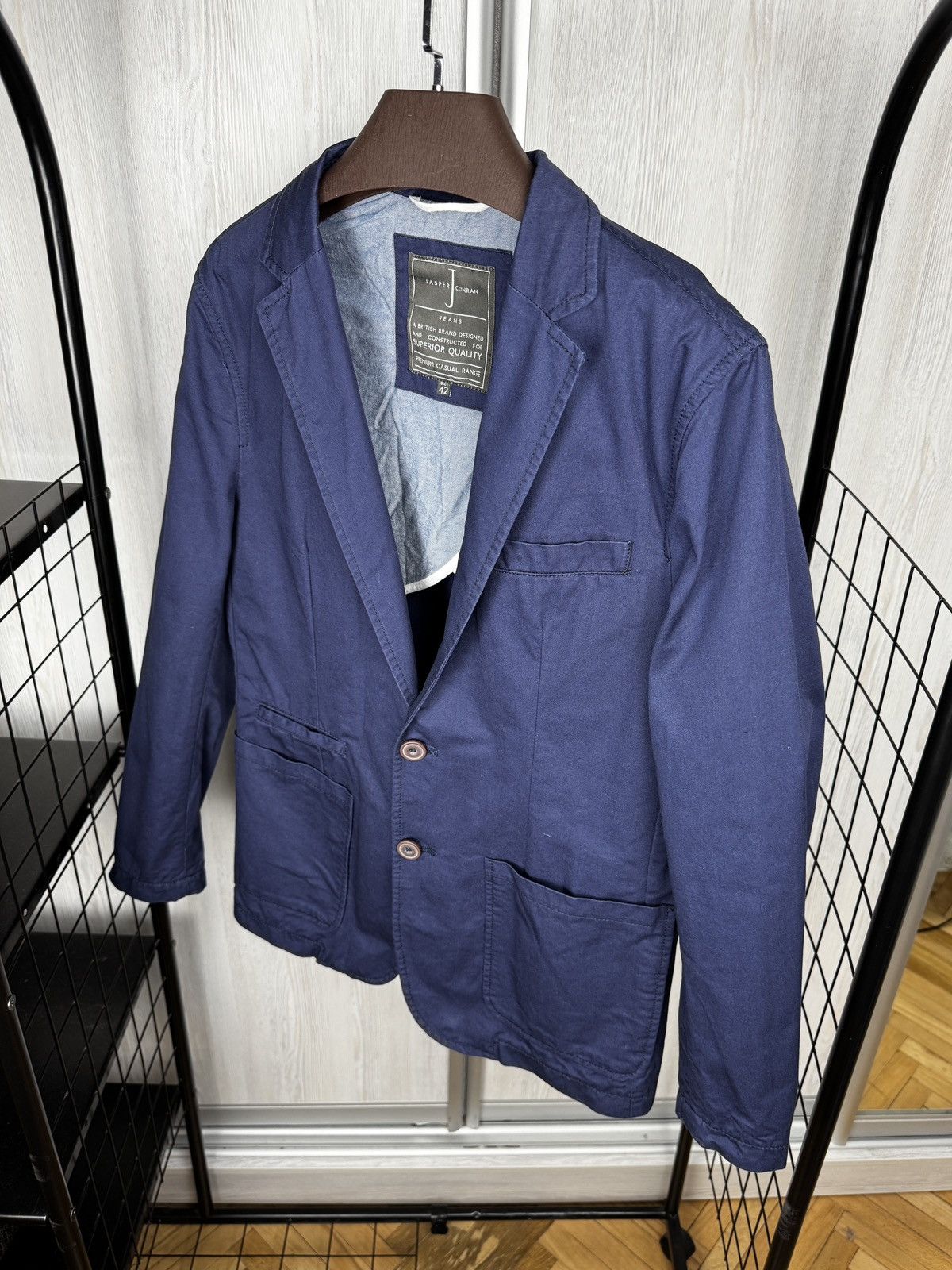 Jasper Conran Jasper Conran navy blue cotton half lined 2 buttons blazer Size 42R - 6 Thumbnail
