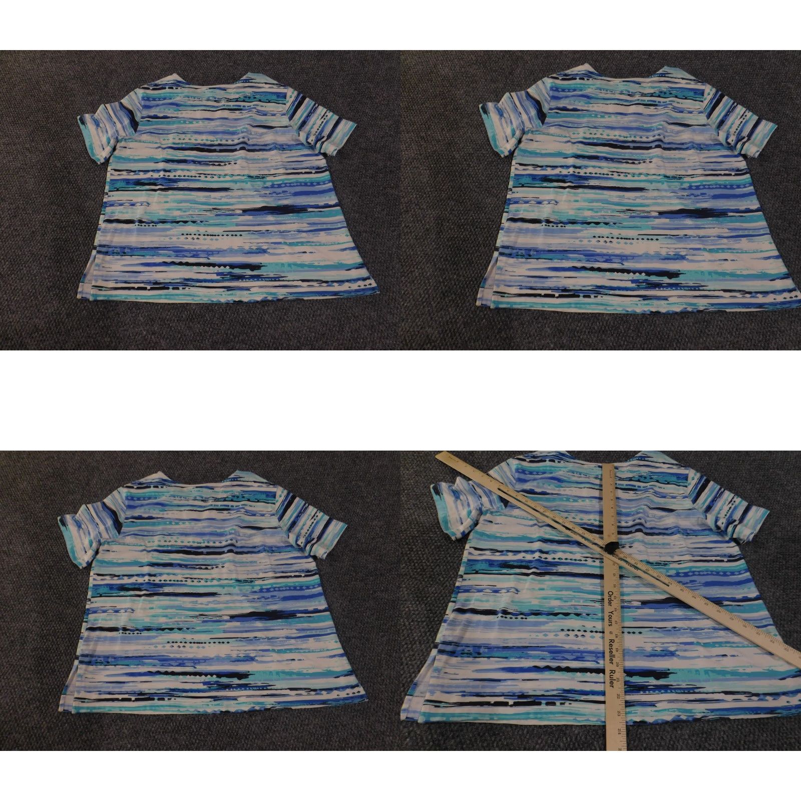 Vintage Alfred Dunner Shirt Womens Large Blue Abstract Stripe Short Sleeve Rhinestone Size L / US 10 / IT 46 - 8 Thumbnail