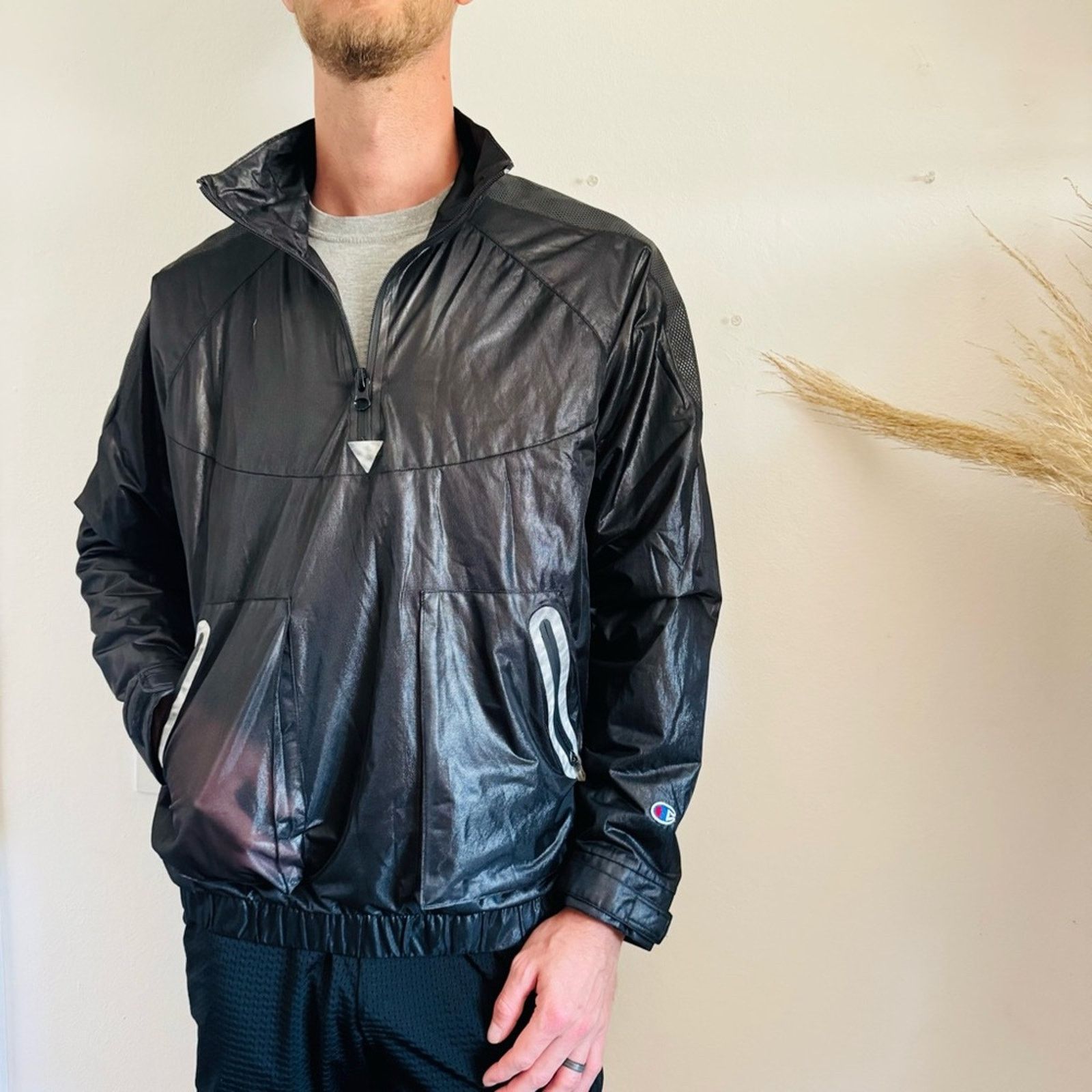 Champion CHAMPION Luxe Black Half Zip Pocket Windbreaker Track Jacket Size US S / EU 44-46 / 1 - 11 Thumbnail