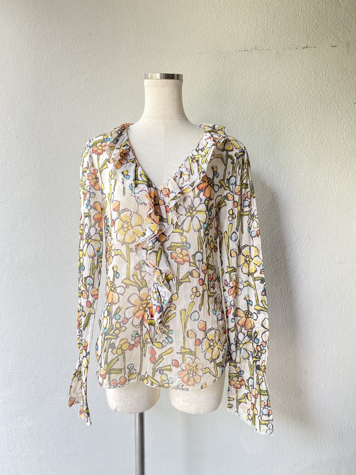 Moschino MOSCHINO Layered Ruffles Floral V-Neck Blouse Size S / US 4 / IT 40 - 12 Thumbnail