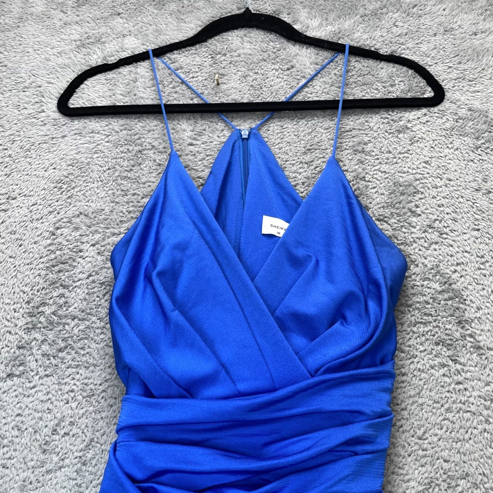 Vintage SHEIKE Dress Womens 10 Blue Bodycon Stretch Spaghetti Strap Surplice Neck Lined Size L / US 10 / IT 46 - 7 Thumbnail
