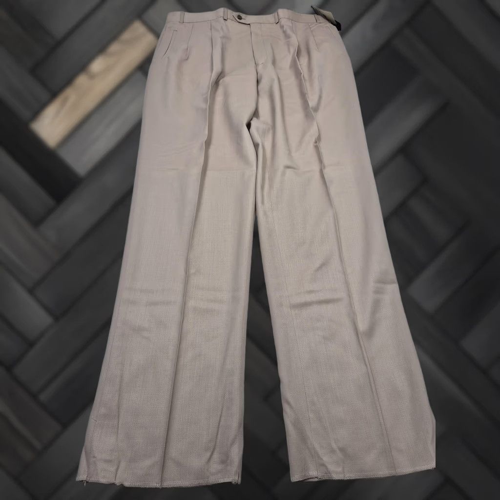 Vintage VTG Carlo Mandrone Dress Pants Mens 42x36 Beige Wool Pleated Super 100s NWT FLAW Size US 42 / EU 58 - 1 Thumbnail