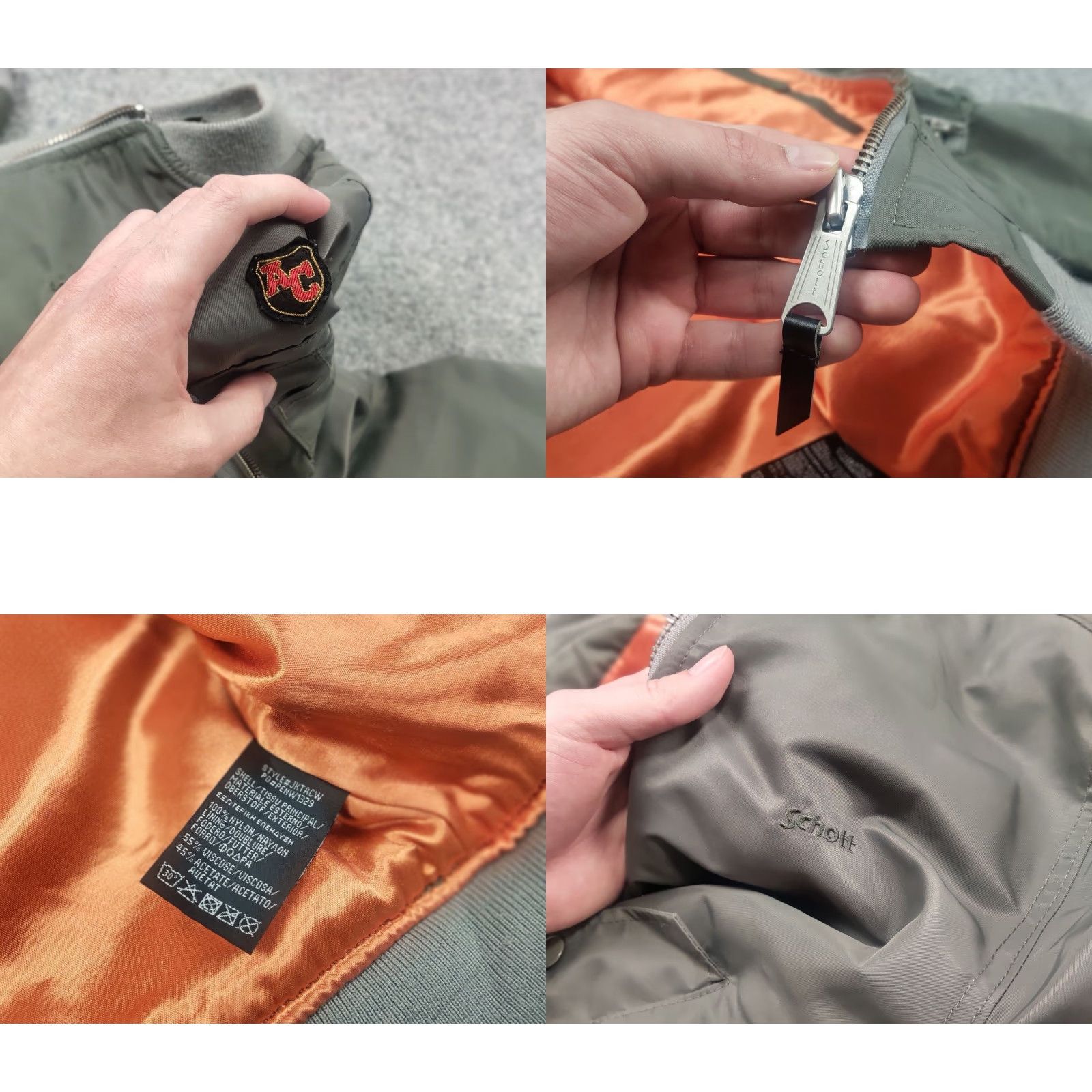 Schott VINTAGE SCHOTT NYC American College Bomber Jacket Military Green Men? Women? (Adapted: Since department is Women, treat as Women) Size L / US 10 / IT 46 - 10 Thumbnail
