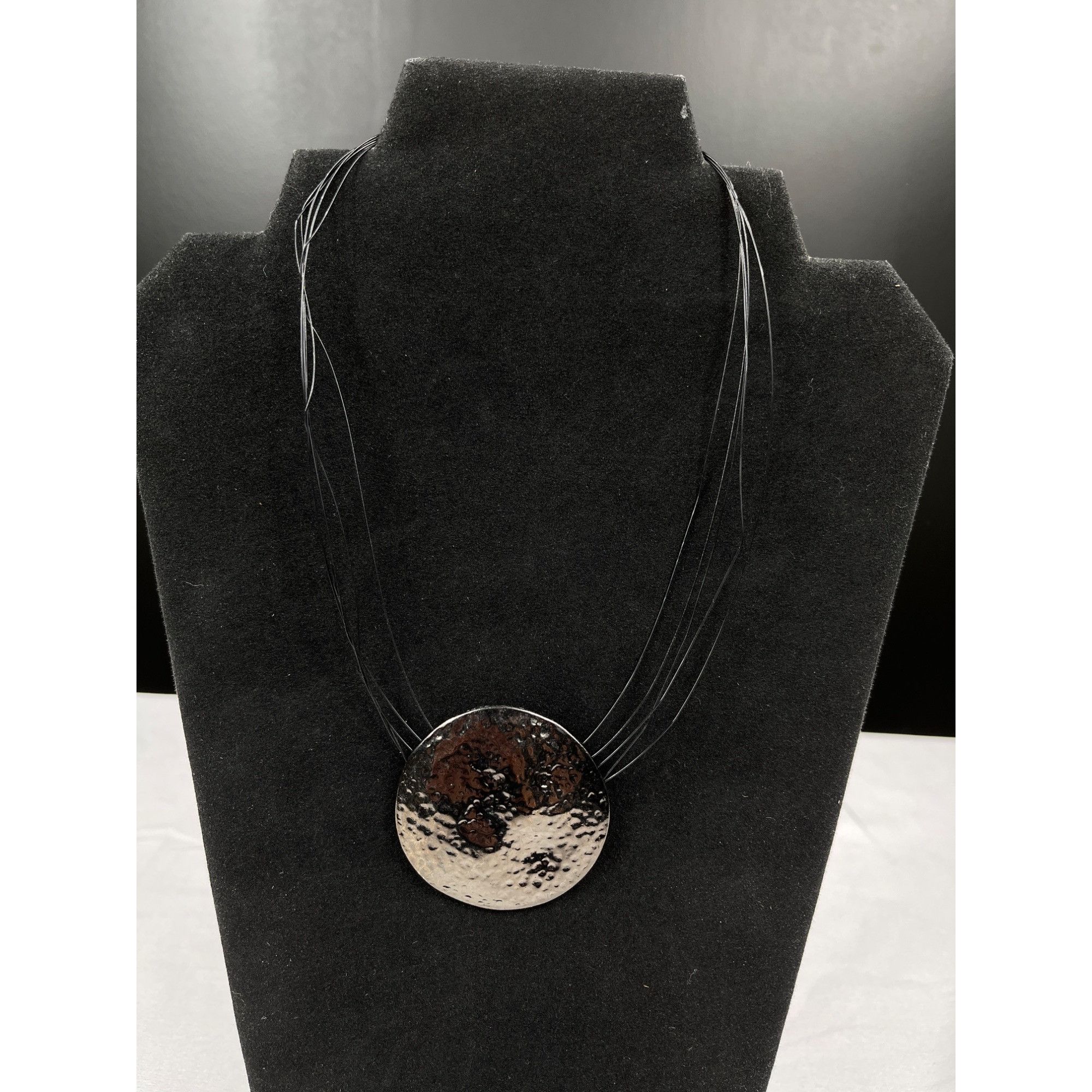 Vintage Multi Strand Necklace SKU 7857 With Large Hammered Silver Di Size ONE SIZE - 3 Thumbnail