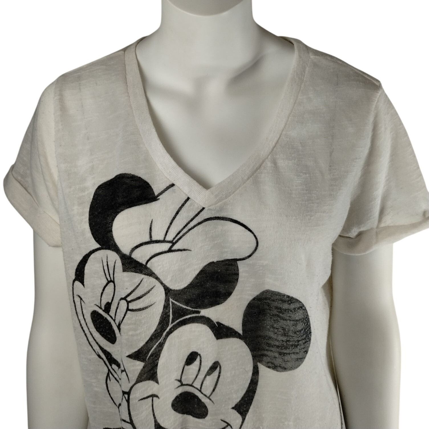Disney Disney Misses XXL White V-Neck T-Shirt With Mickey and Minni Size XXL / US 16-18 / IT 52-54 - 2 Thumbnail