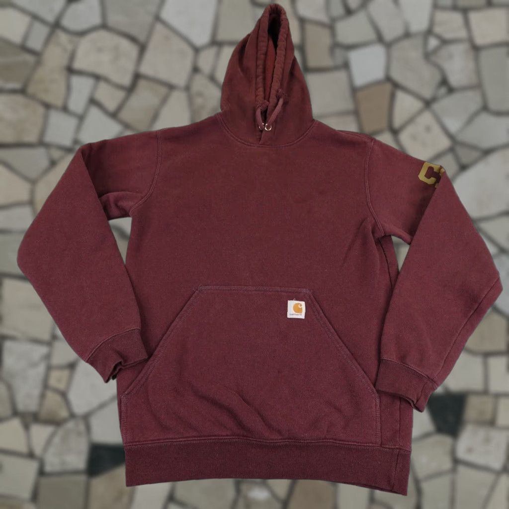 Carhartt VINTAGE Carhartt Hoodie Mens Small Red Burgundy Loose Fit Logo Midweight Sweatshirt Pullover Hooded Pockets Knit Cotton Polyester Regular Size US S / EU 44-46 / 1 - 1 Thumbnail