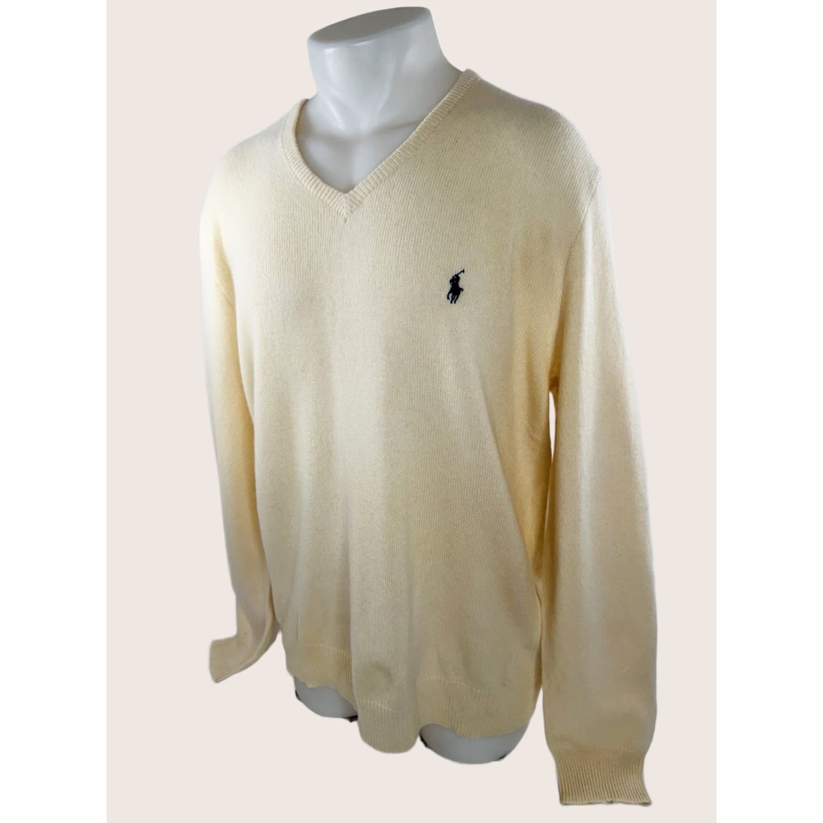 Ralph Lauren RALPH LAUREN POLO Embroidered Wool Knit V-Neck Sweater XL Mens Cream LAMBS WOOL Pullover Shirt Size US XL / EU 56 / 4 - 1 Thumbnail