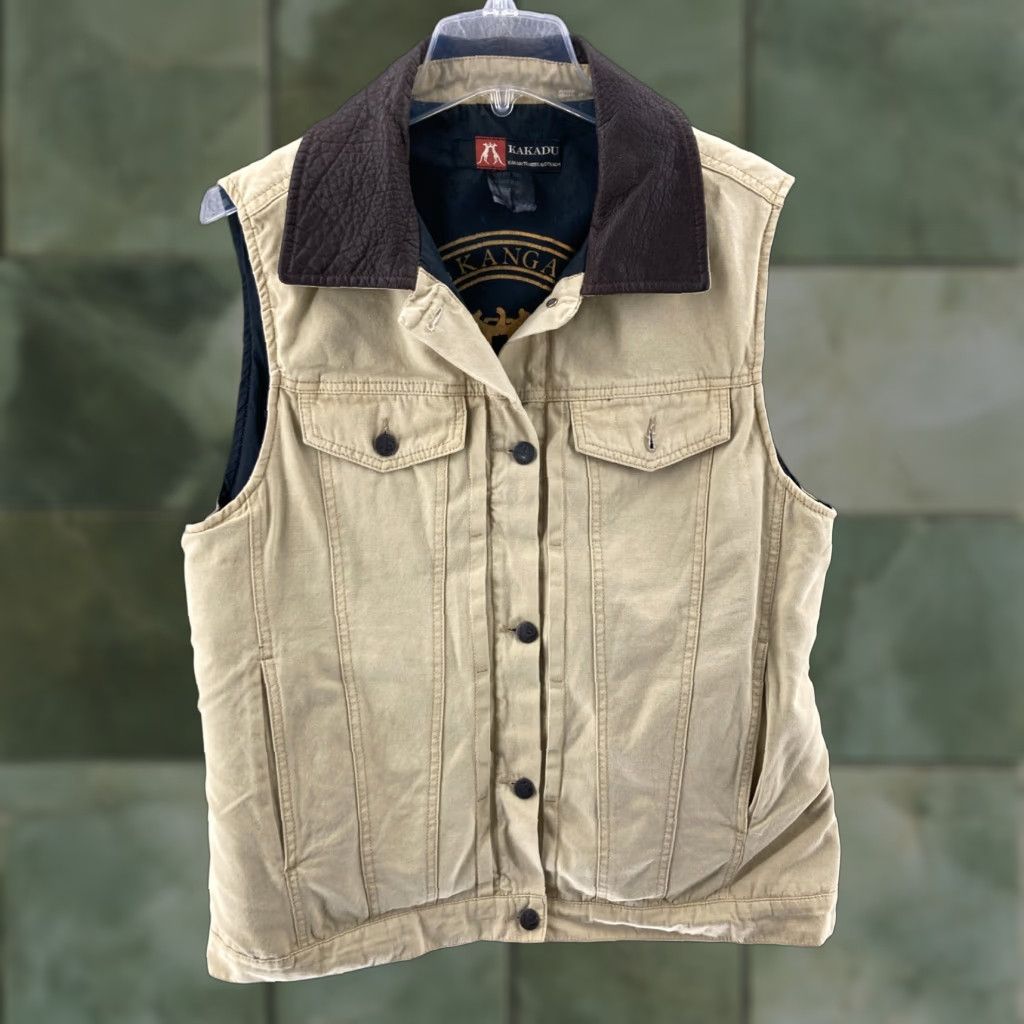 Kakadu Traders Vest Womens Large Outdoor Safri Boho Canvas Beige Sleeveless Short Jacket/Coat