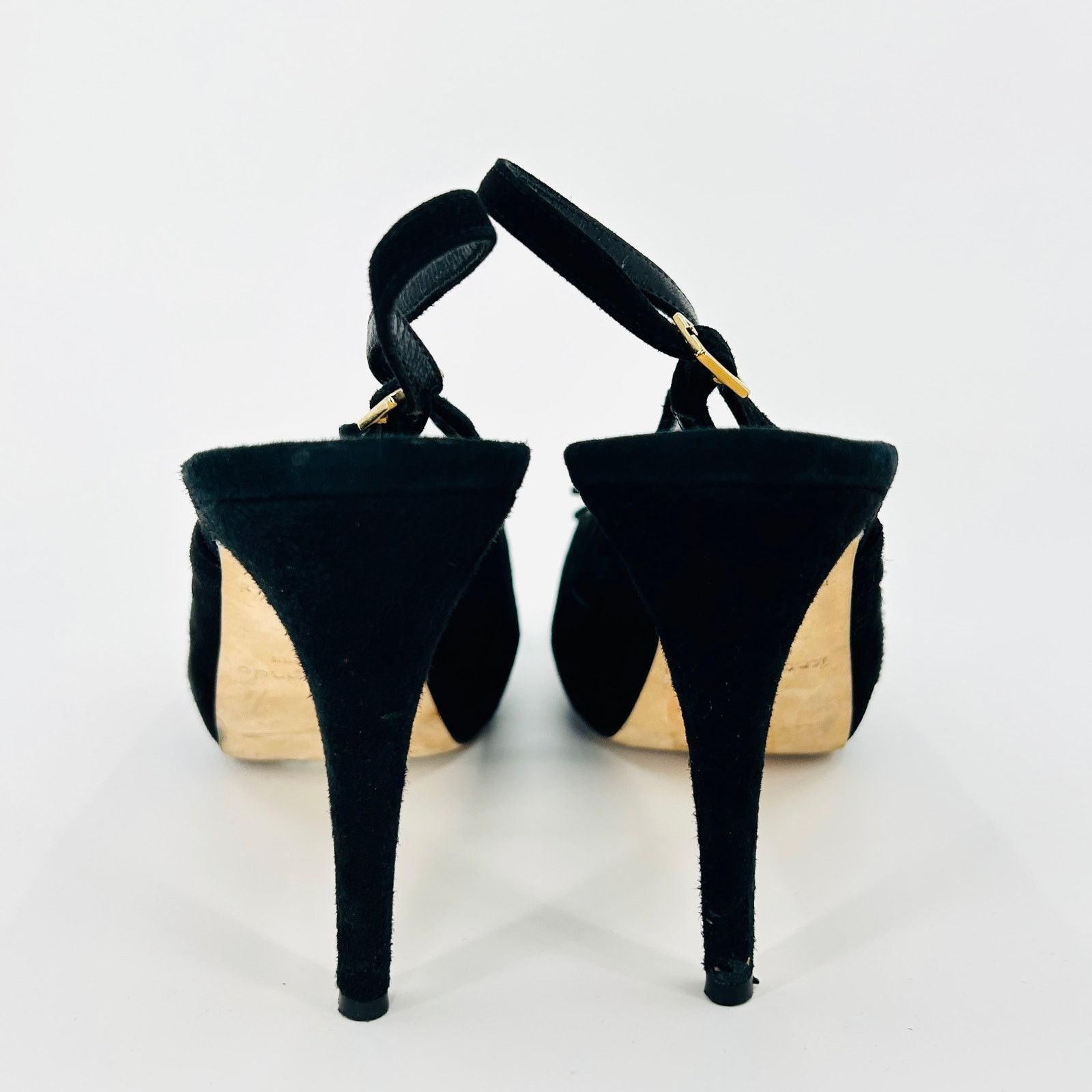 Kate Spade Black Genuine Suede Leather Rosette Platform Slingback Heels Size US 9 / IT 39 - 4 Thumbnail