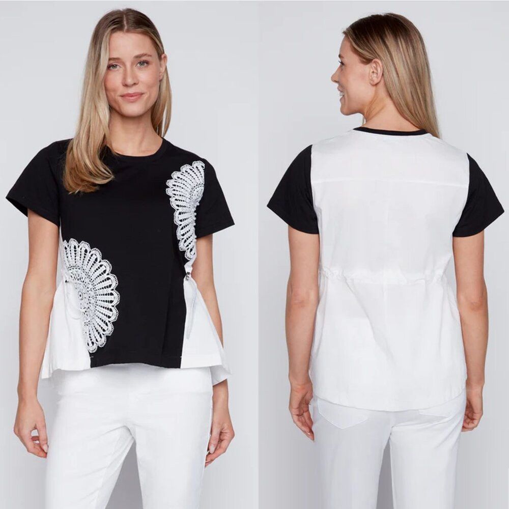 Other NWT New $99 Gabby Isabella Pointelle Flower Cotton Blouse S Size L / US 10 / IT 46 - 1 Thumbnail