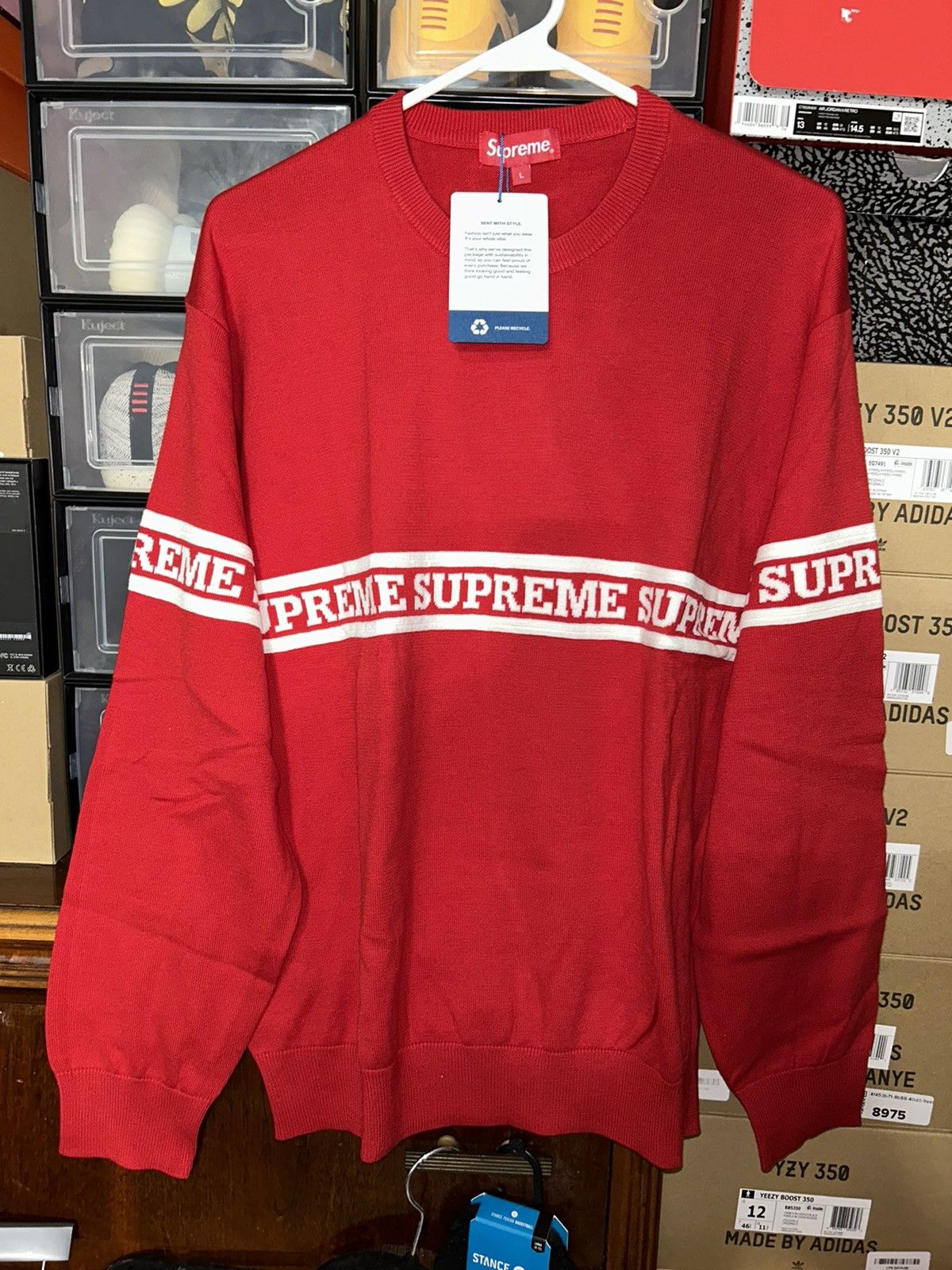 Supreme SUPREME LOGO STRIPE KNIT TOP RED FW19 LARGE BRAND NEW Size US L / EU 52-54 / 3 - 1 Thumbnail