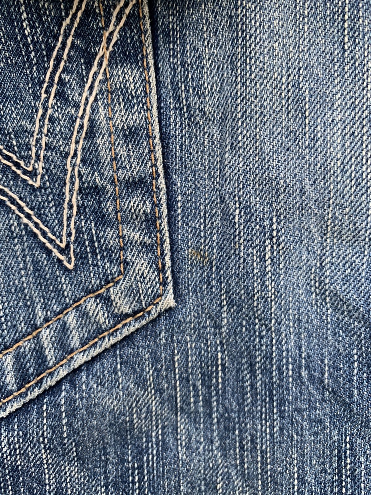 Japanese Brand FLARE💥EDWIN 503 FADED & RUSTY DISTRESSED DENIM Size US 35 - 23 Thumbnail