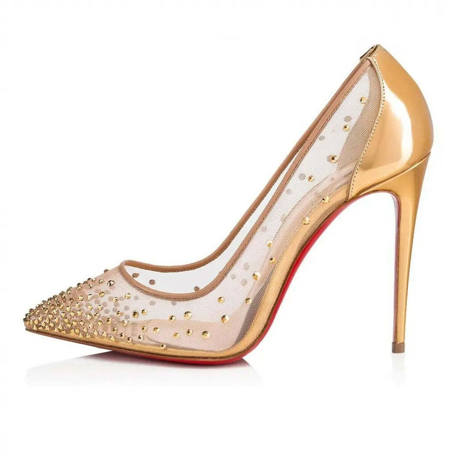 Christian Louboutin Follies Strass 100 Gold Mesh Crystal Pigalle Heel Pump 39.5 Size US 9.5 / IT 39.5 - 3 Thumbnail